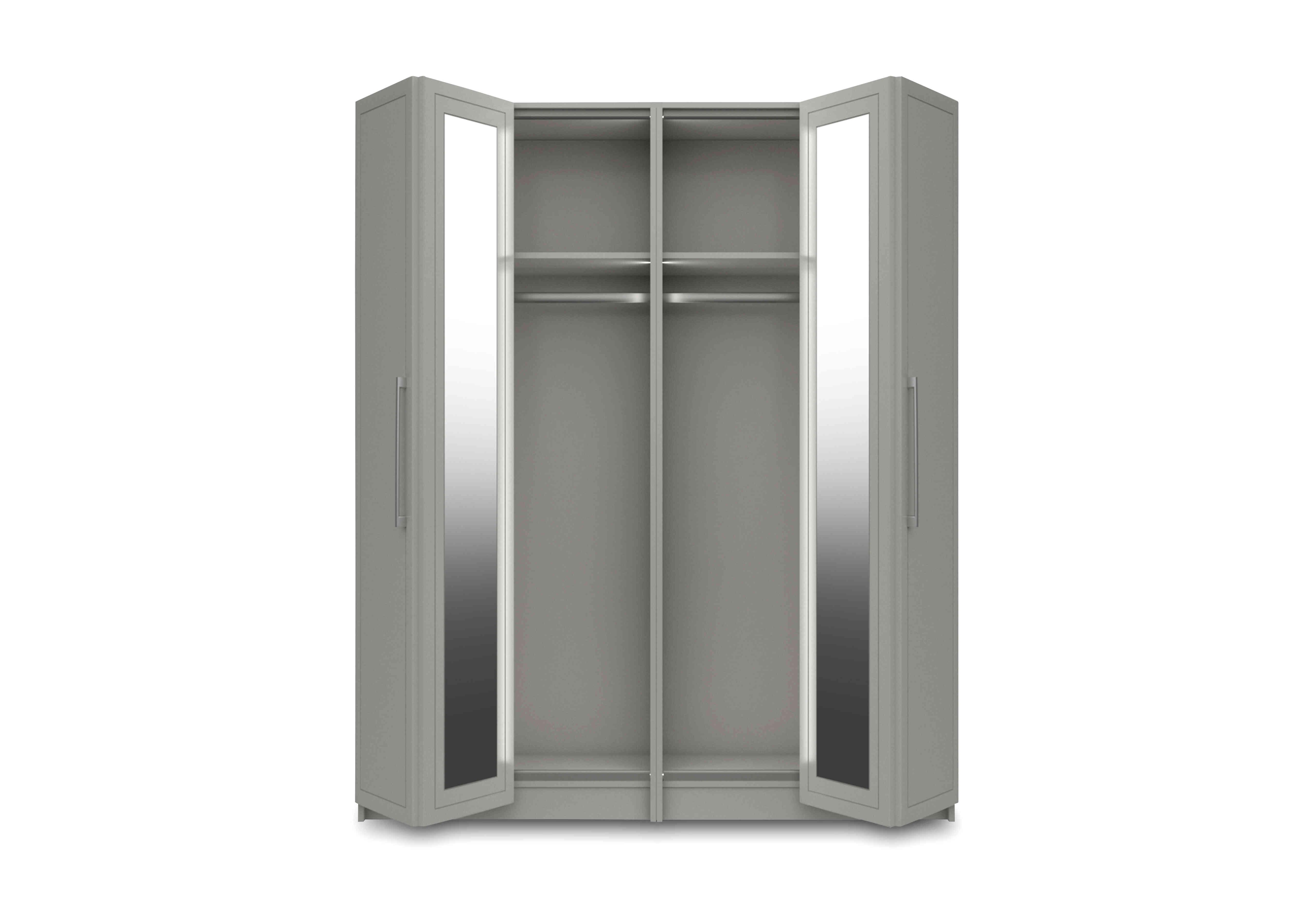 Bexley 4 Door Bifold Wardrobe with Mirror Door and Interior Lighting in Light Grey Gloss on Furniture Village
