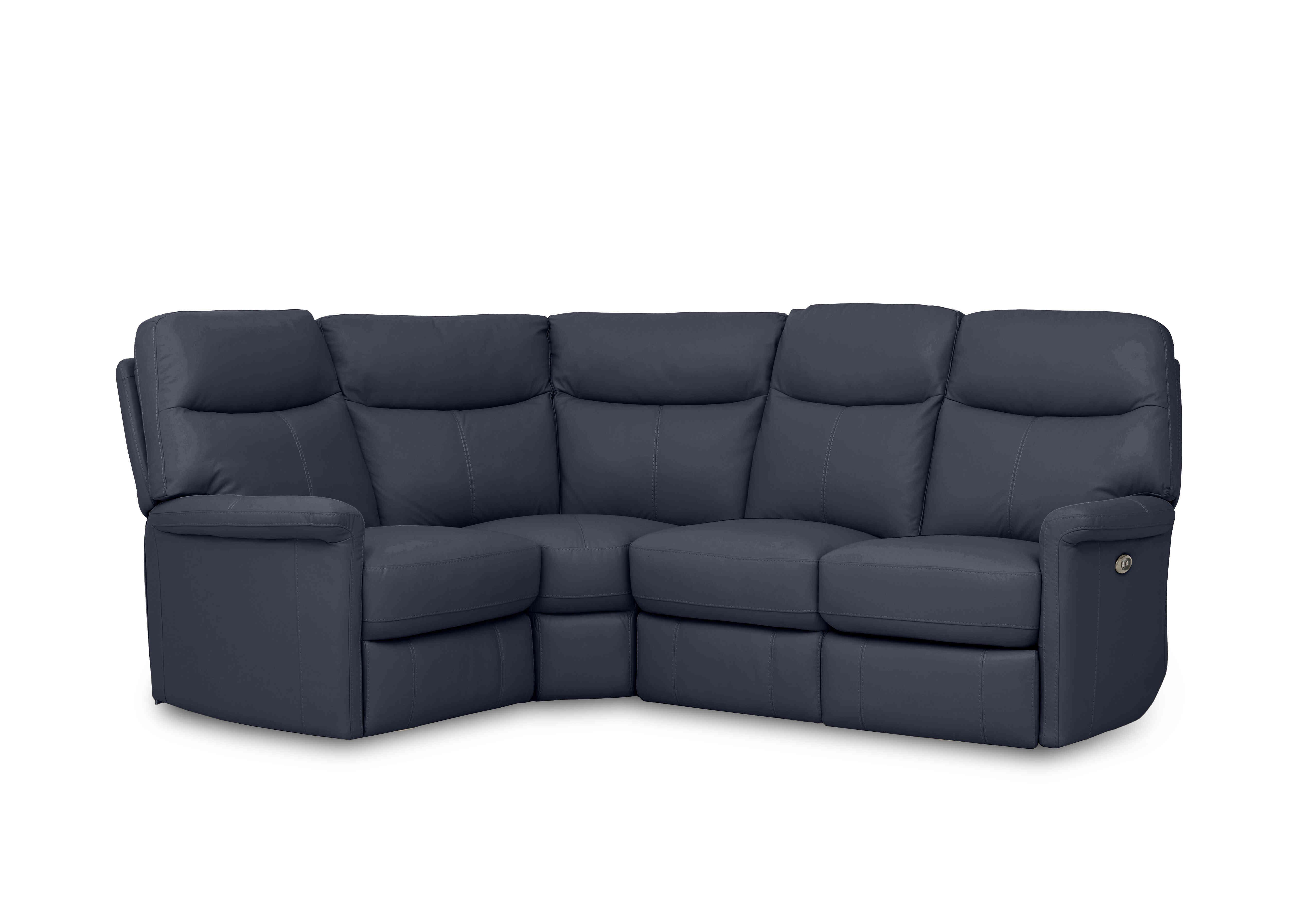 Compact Collection Lille Leather Corner Sofa in Hw-313e Ocean Blue on Furniture Village