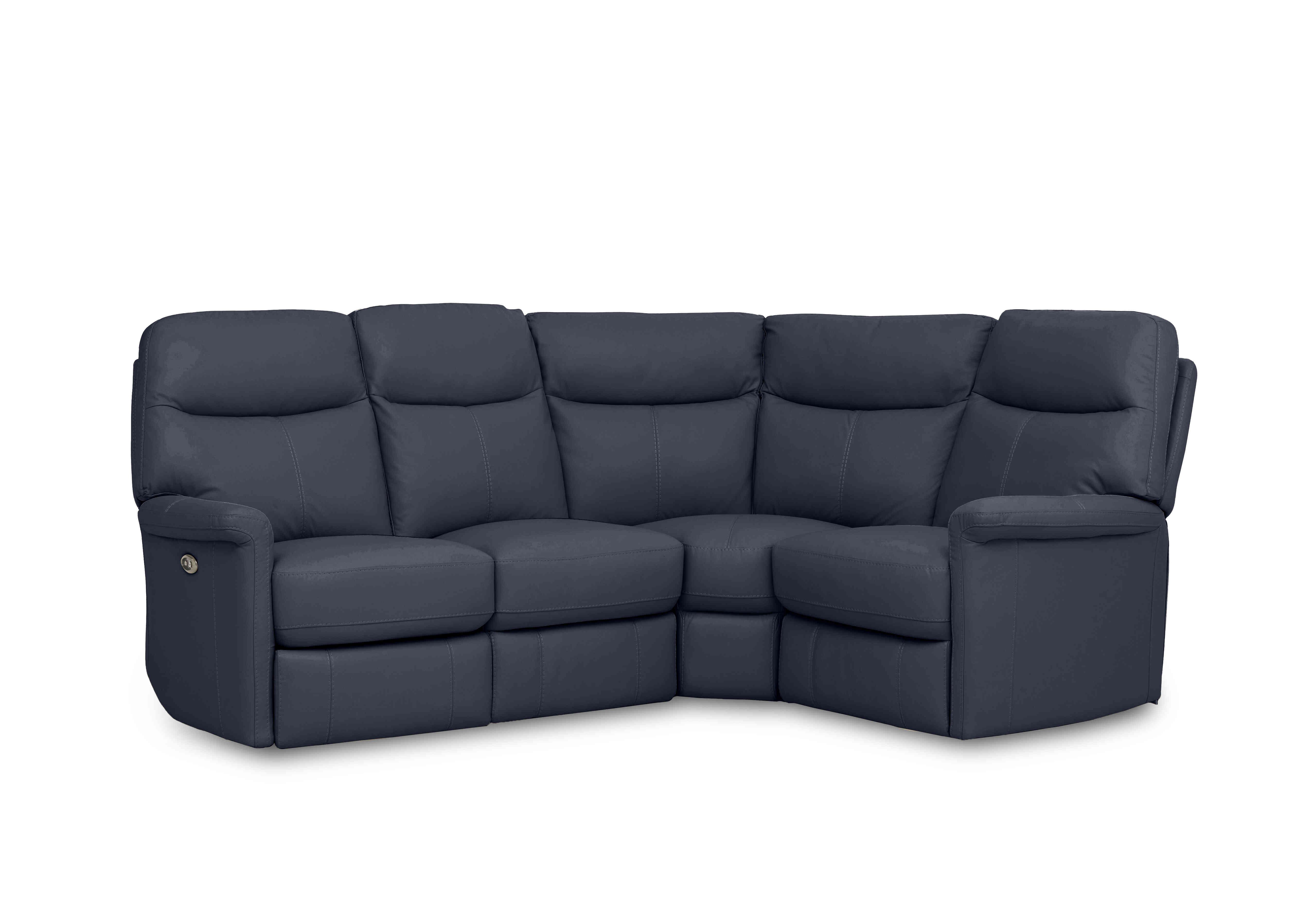 Compact Collection Lille Leather Corner Sofa in Hw-313e Ocean Blue on Furniture Village