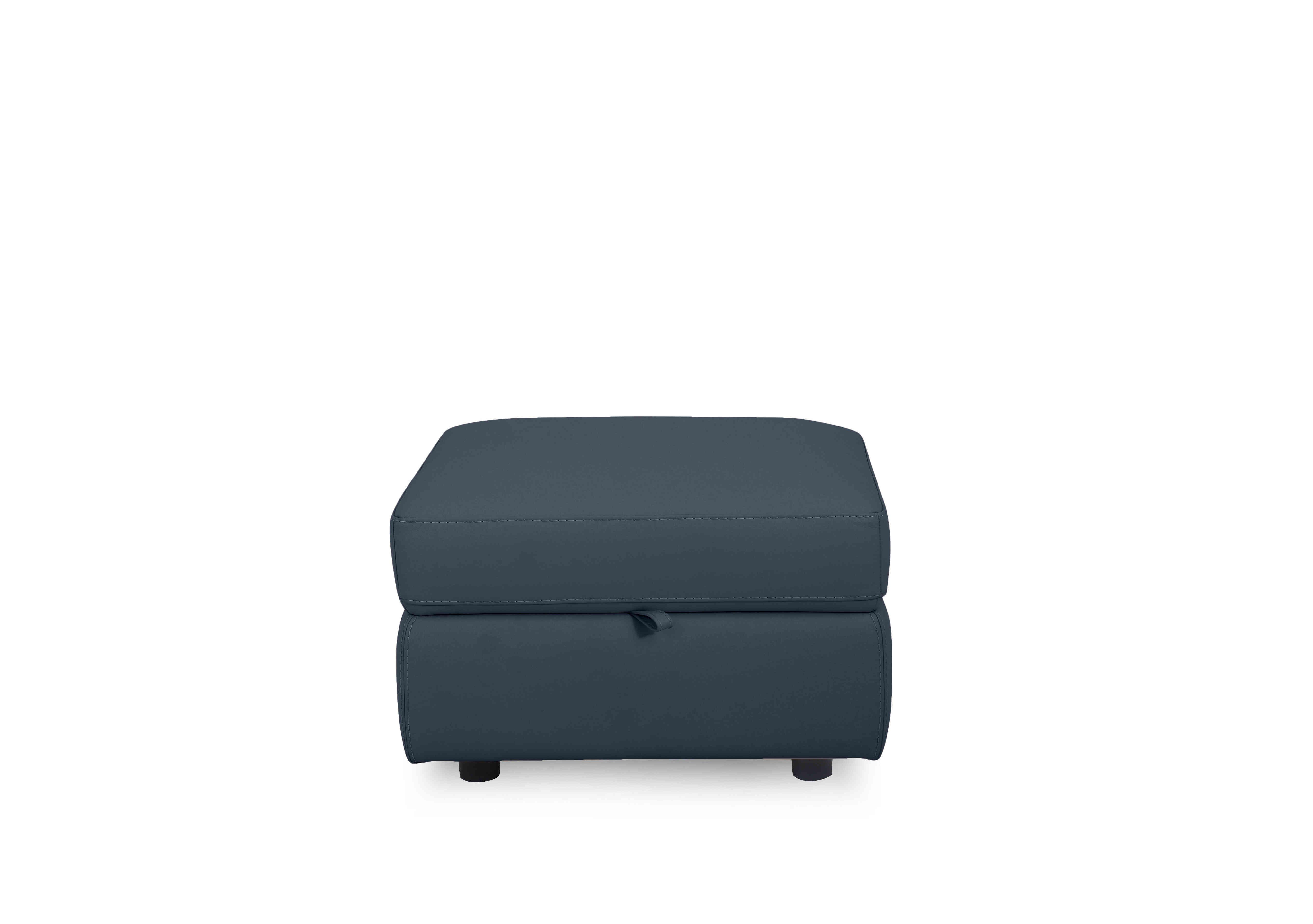 Compact Collection Lille Leather Storage Footstool in Bv-313e Ocean Blue on Furniture Village