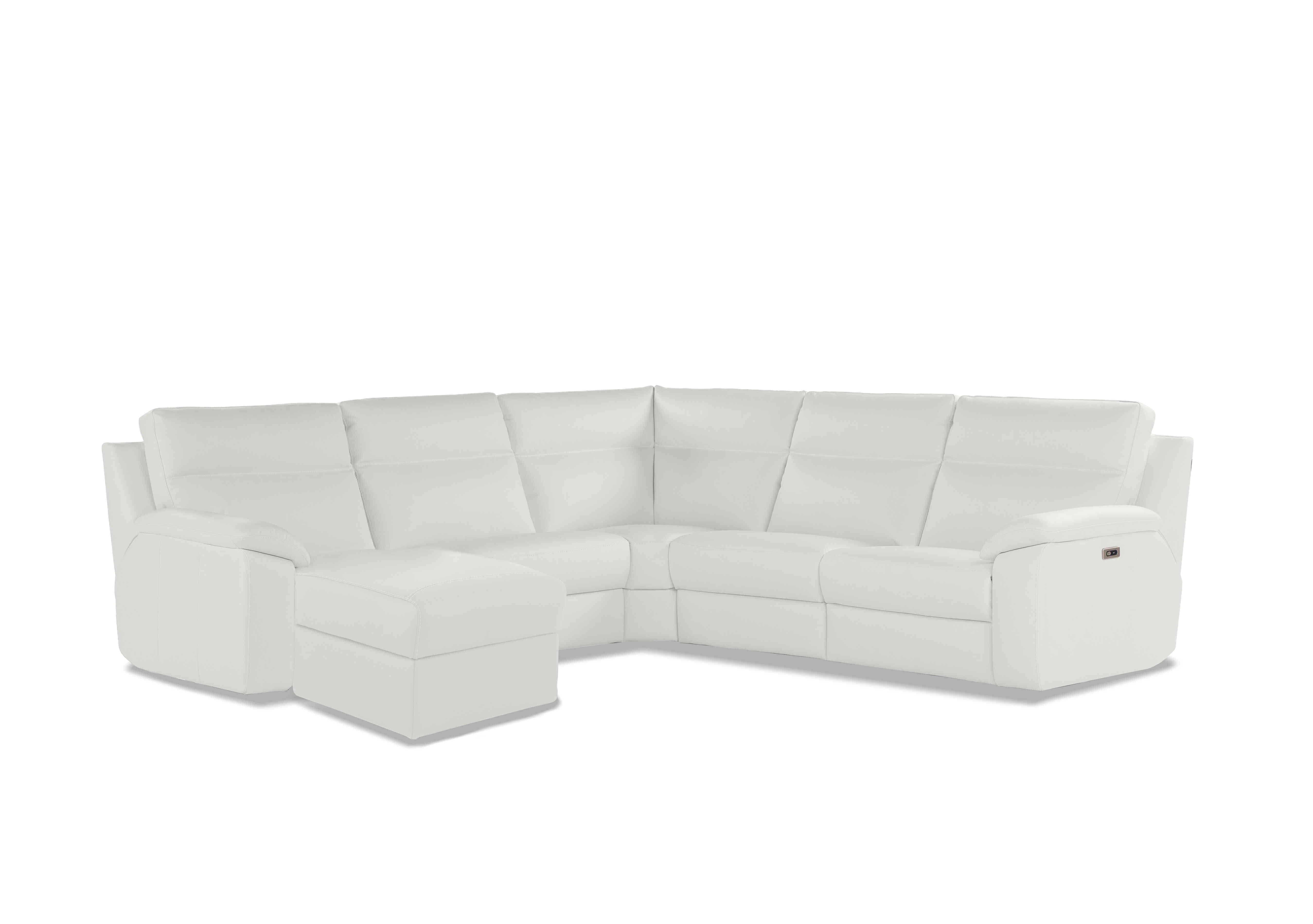 Pepino Large Leather Corner Sofa with Chaise End in 370 Torello Bianco Puro on Furniture Village