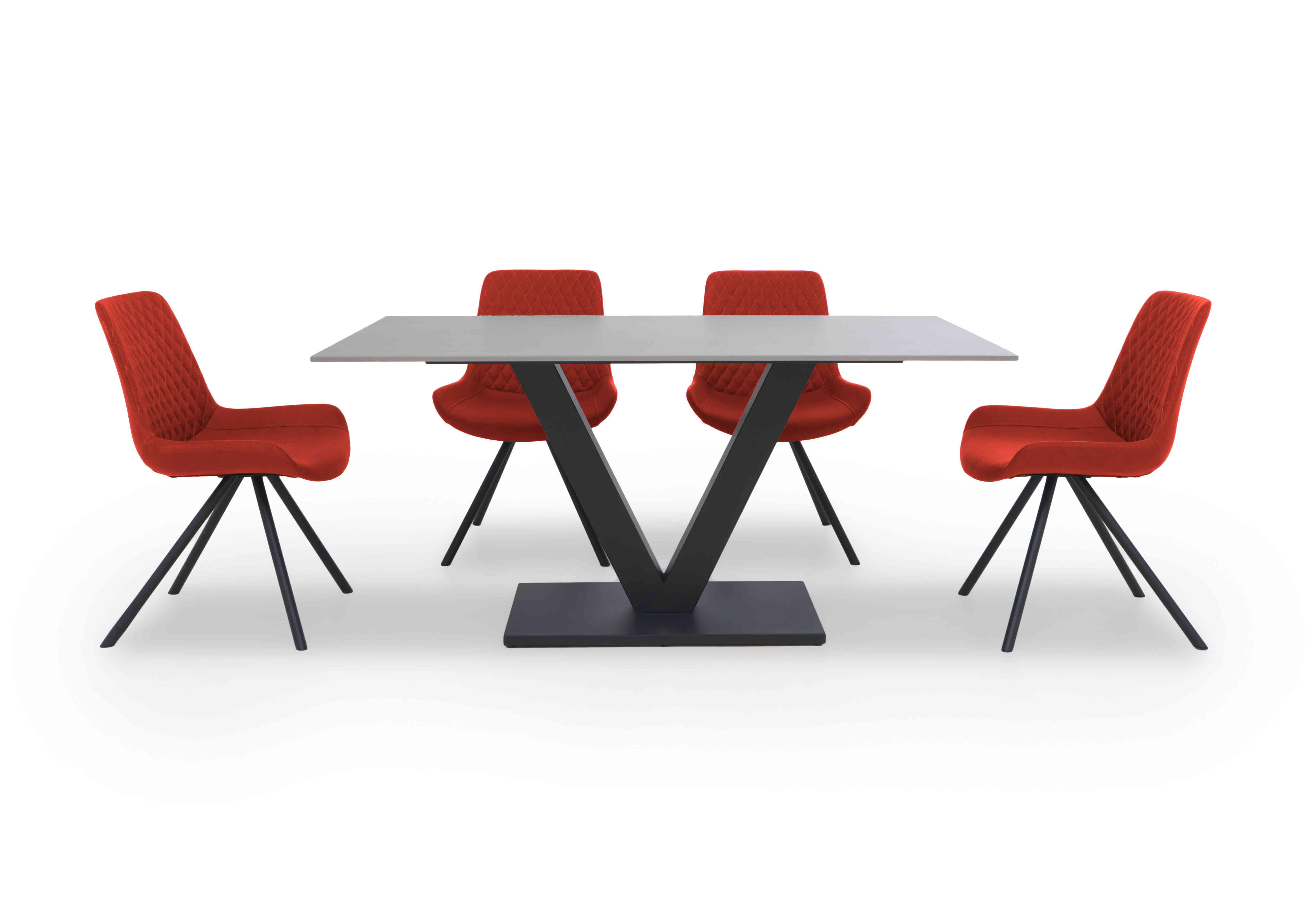 Ion Fixed Dining Table with 4 Fabric Dining Chairs in Burnt Orange on Furniture Village