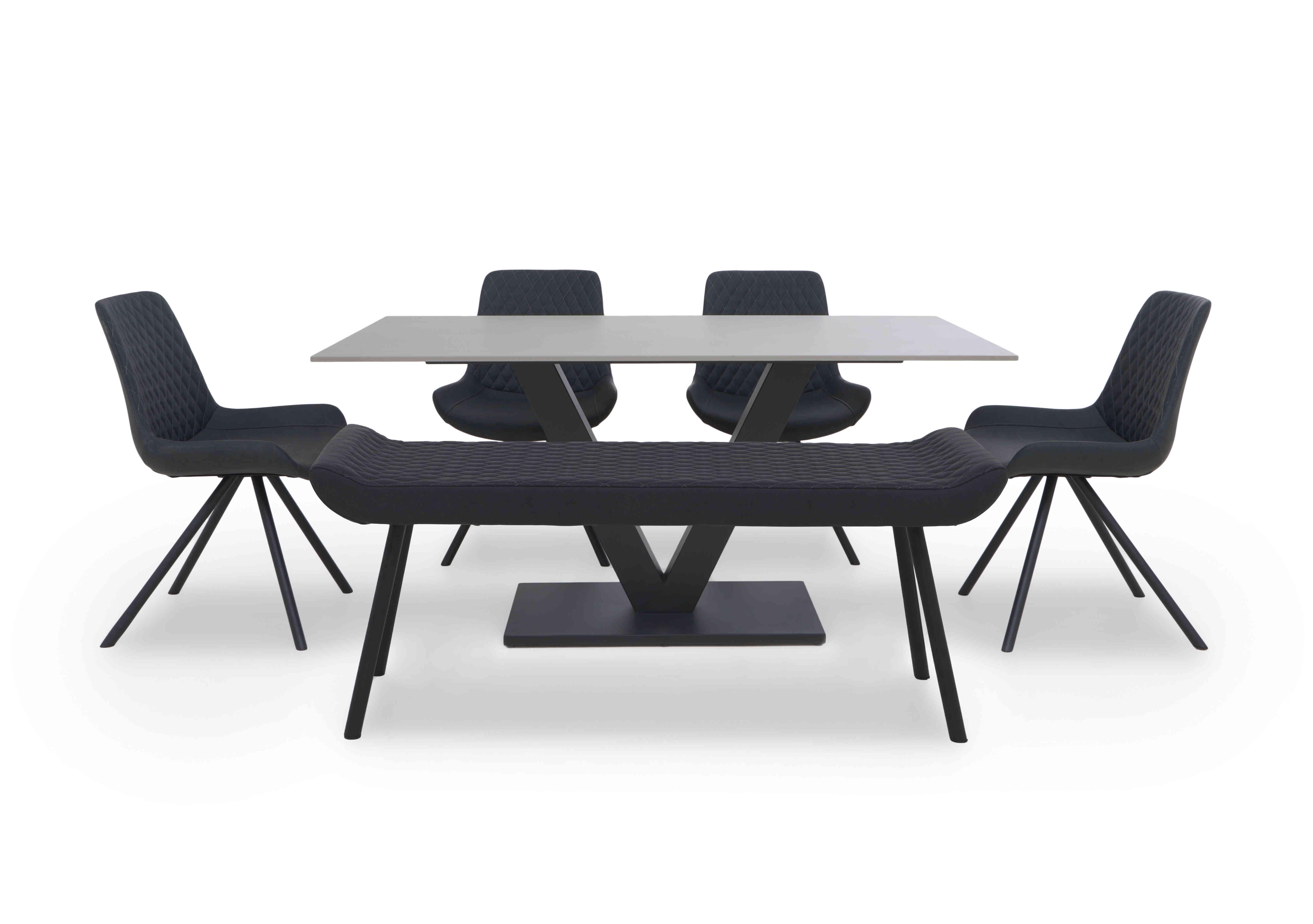 Ion Fixed Dining Table with 4 Faux Leather Dining Chairs and Low Dining Bench in Dark Grey on Furniture Village
