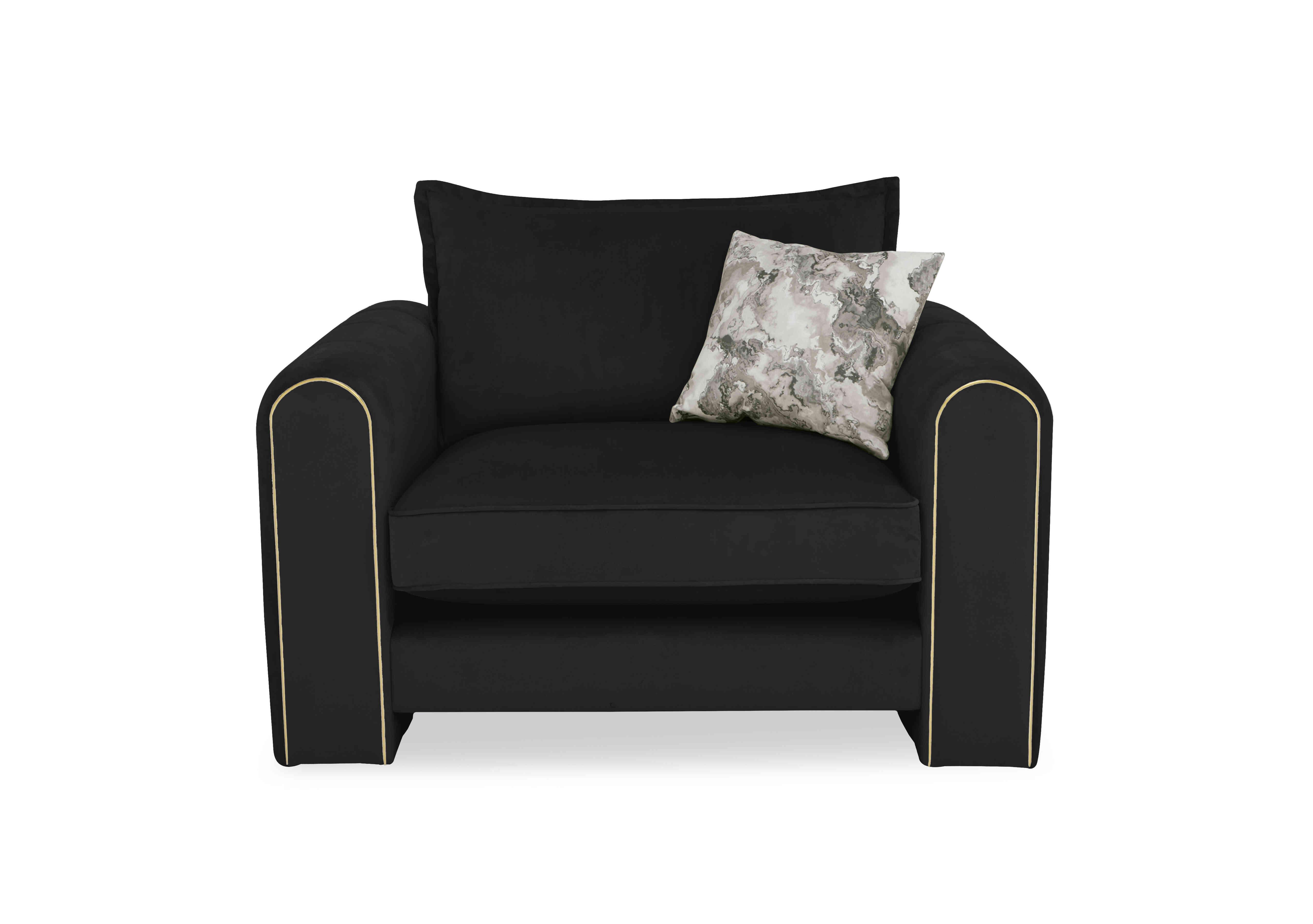 Helena Snuggler Chair in Pluto Ebony Gold Trim on Furniture Village