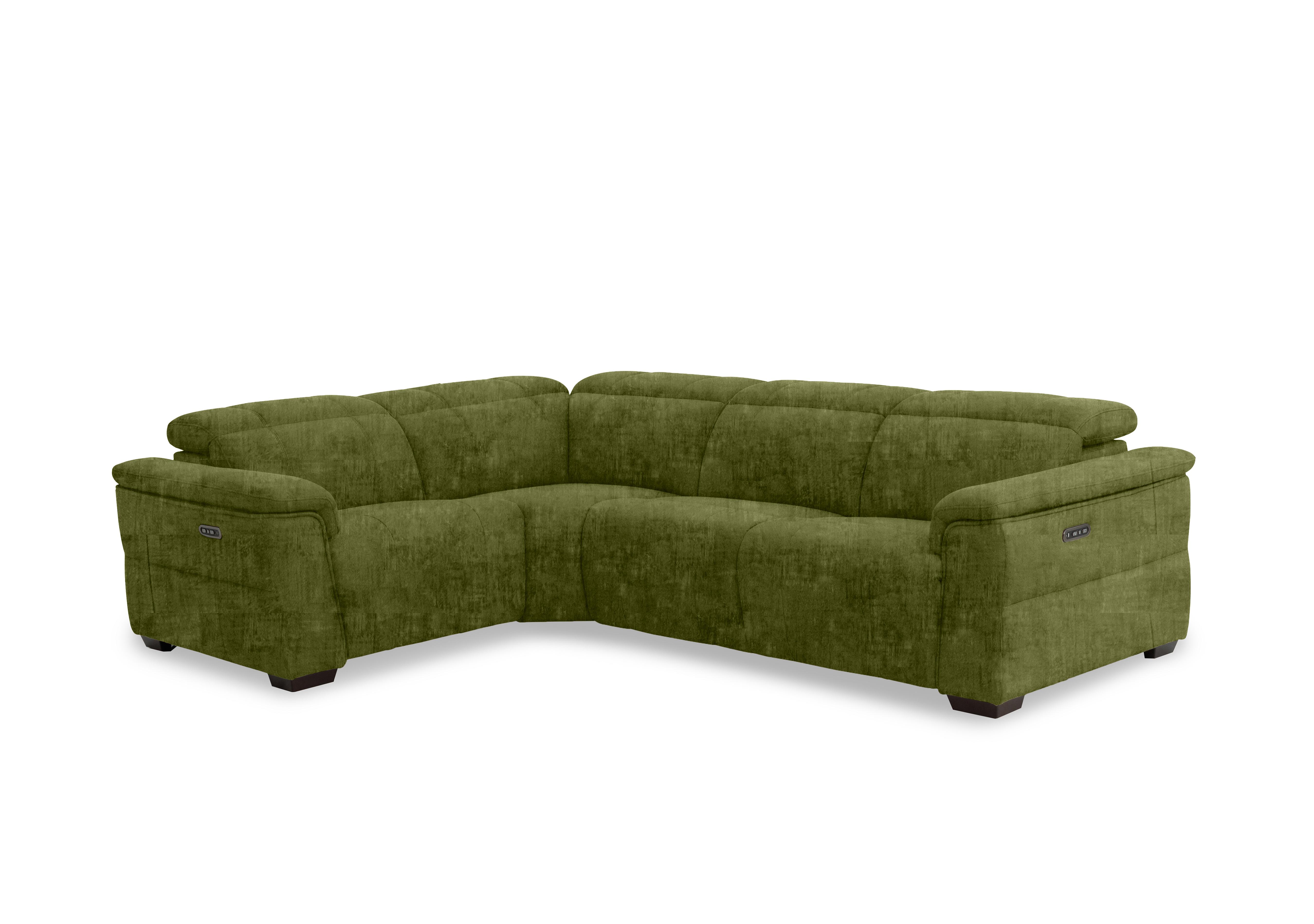 Inca Fabric Double Power Recliner Corner Sofa with Power Headrests in Heritage Olive 52003 on Furniture Village