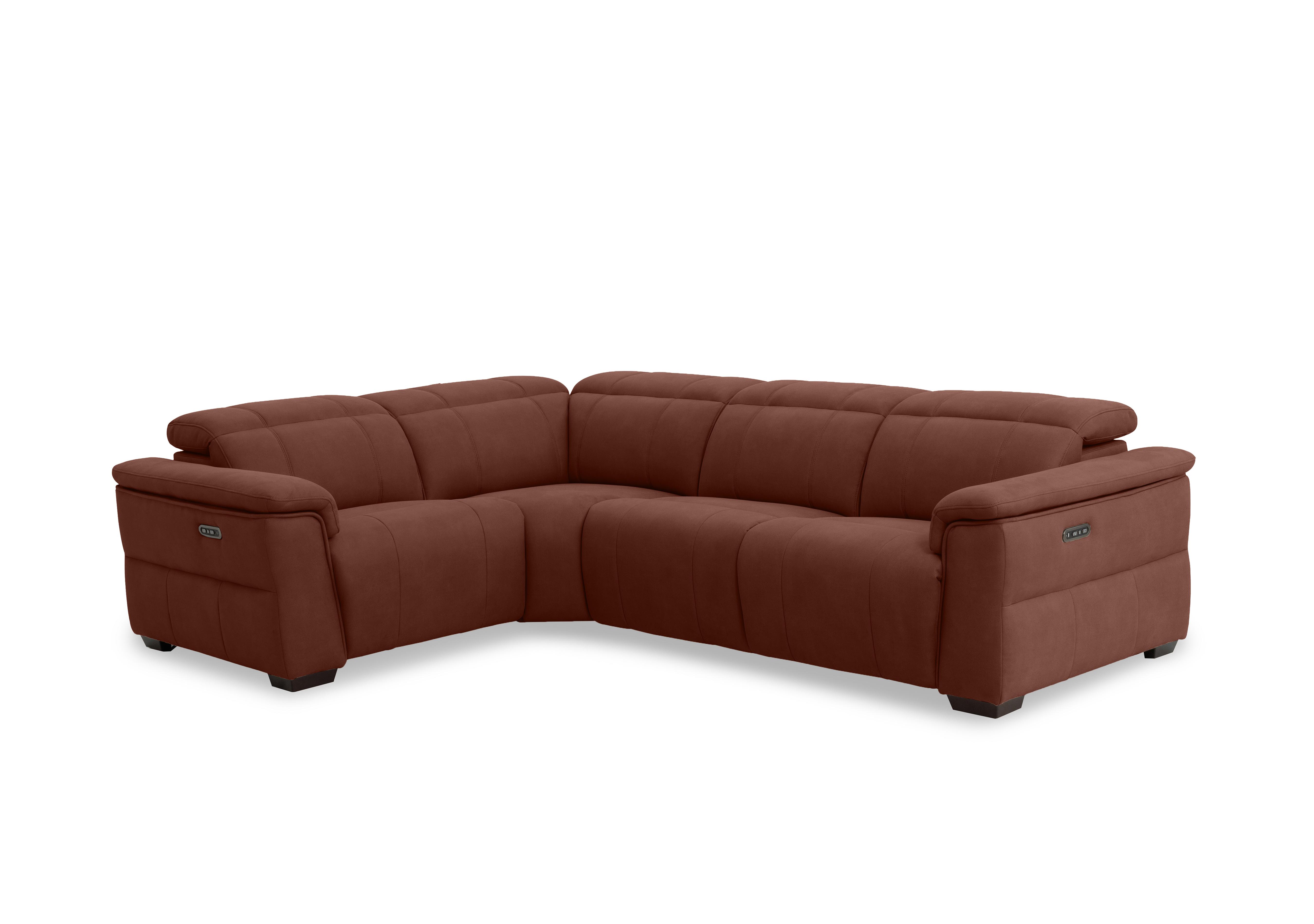 Inca Fabric Double Power Recliner Corner Sofa with Power Headrests in Manhattan Burnt Sienna 58008 on Furniture Village