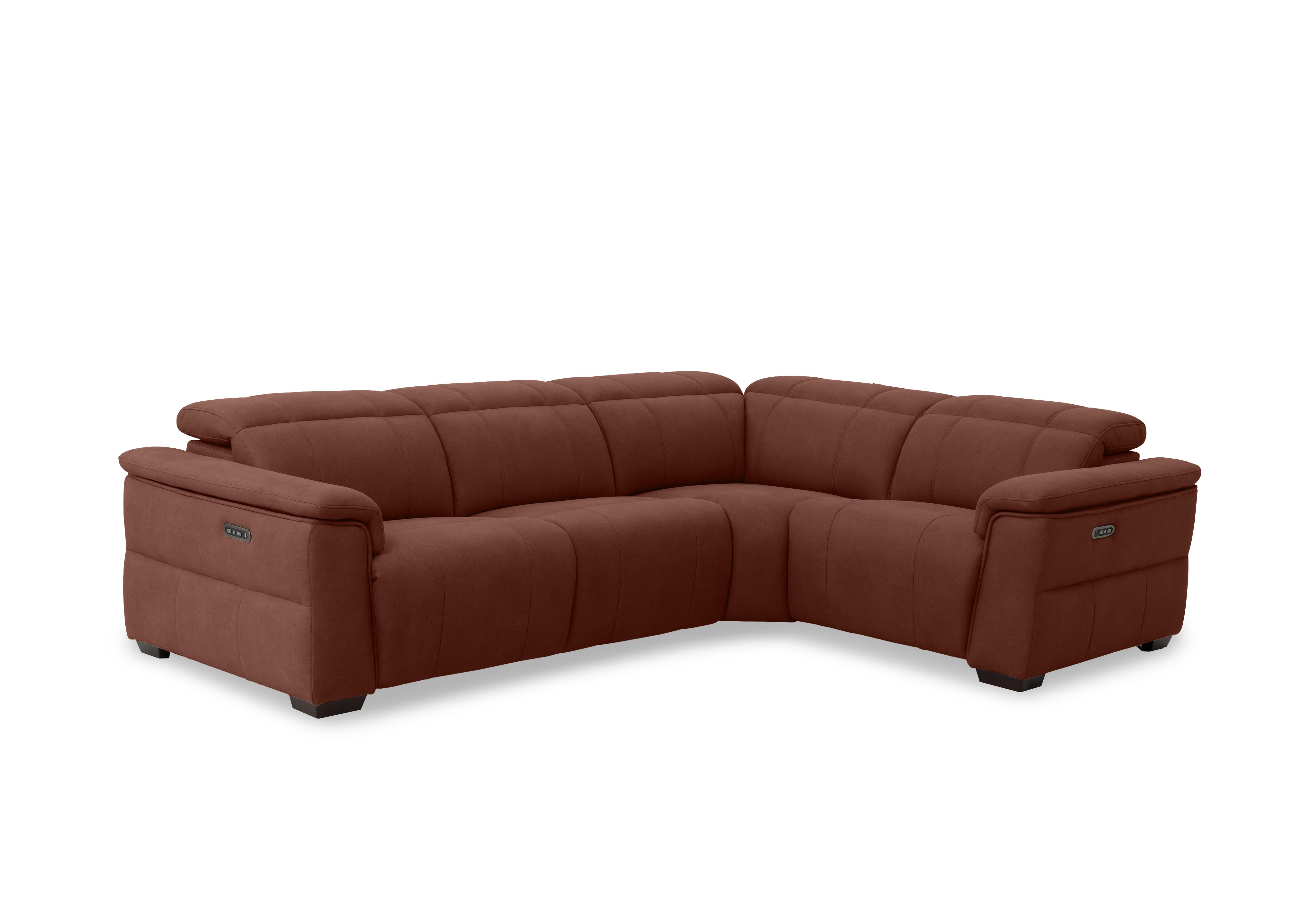 Inca Fabric Double Power Recliner Corner Sofa with Power Headrests in Manhattan Burnt Sienna 58008 on Furniture Village