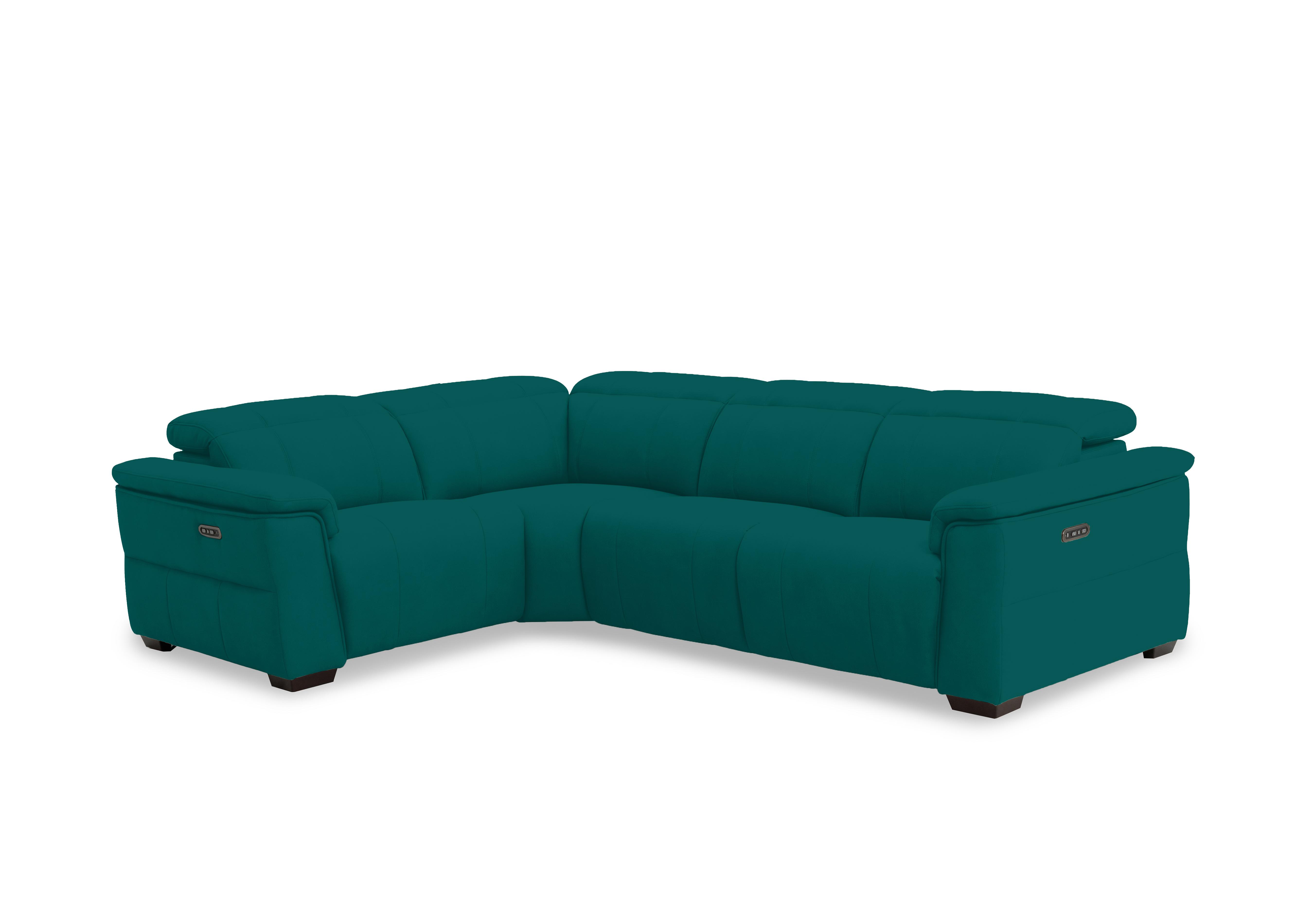 Inca Fabric Double Power Recliner Corner Sofa with Power Headrests in Opulence Teal 51003 on Furniture Village
