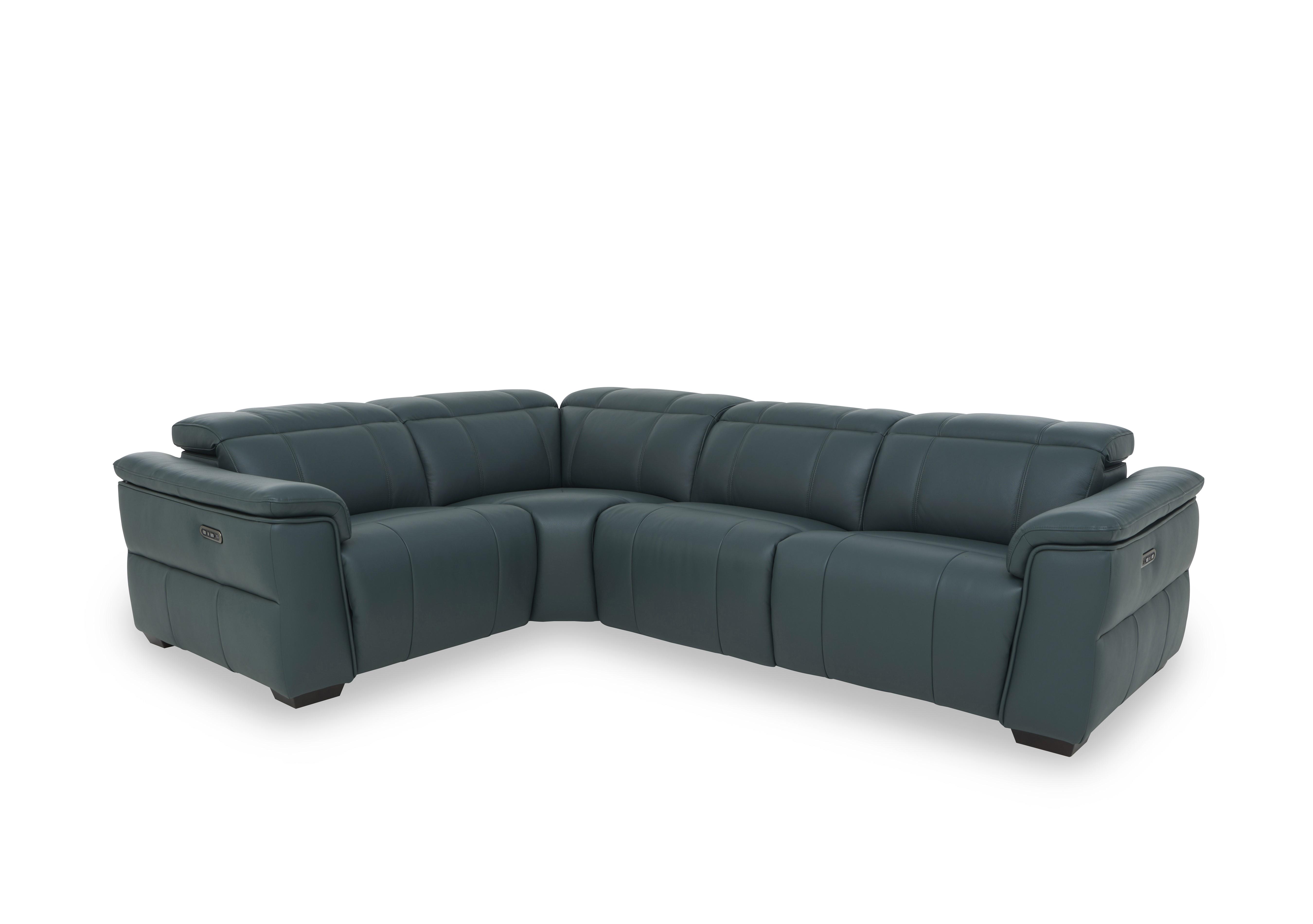 Inca Leather Double Power Recliner Corner Sofa with Power Headrests in Cat-40/09 Peacock on Furniture Village