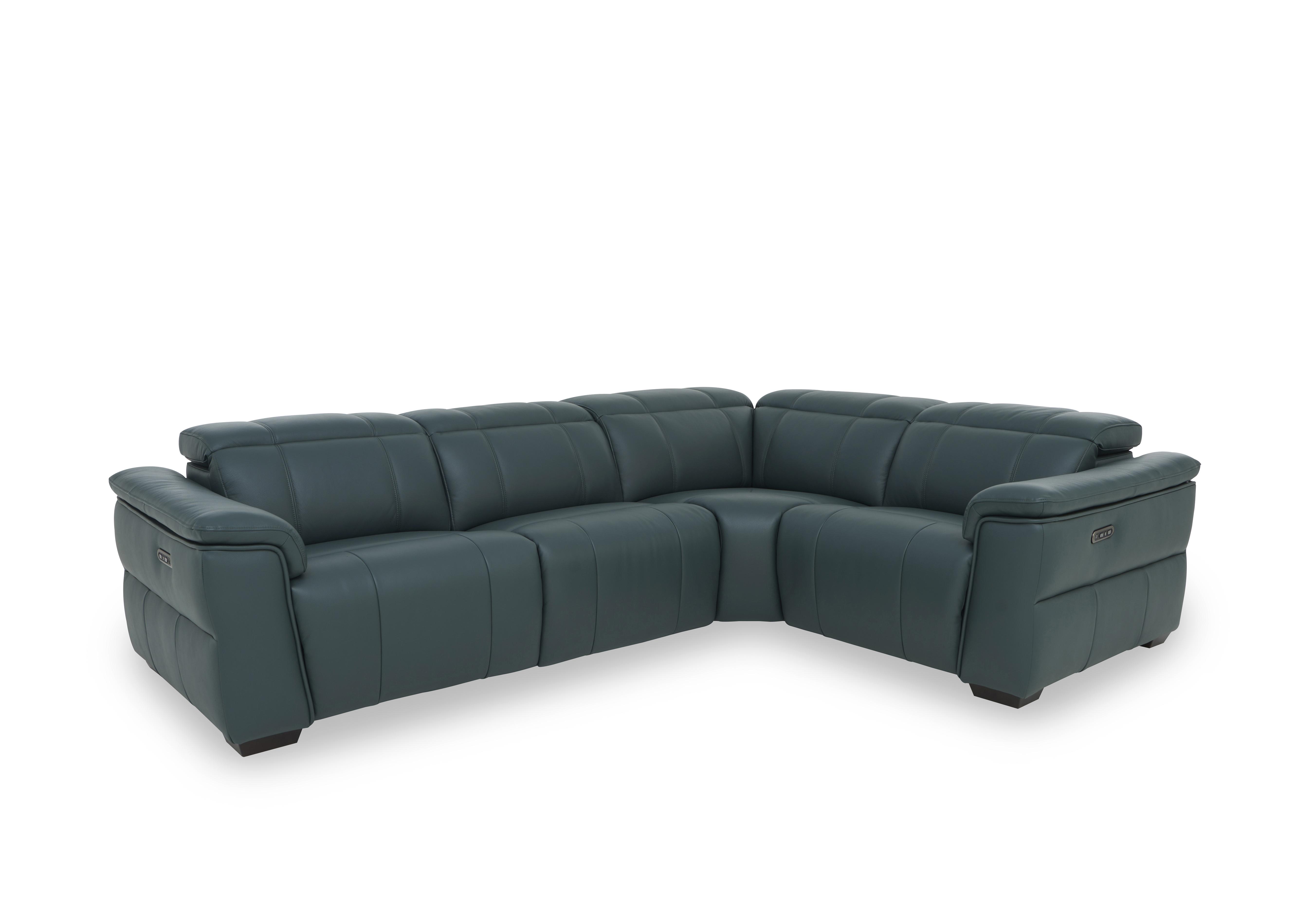 Inca Leather Double Power Recliner Corner Sofa with Power Headrests in Cat-40/09 Peacock on Furniture Village