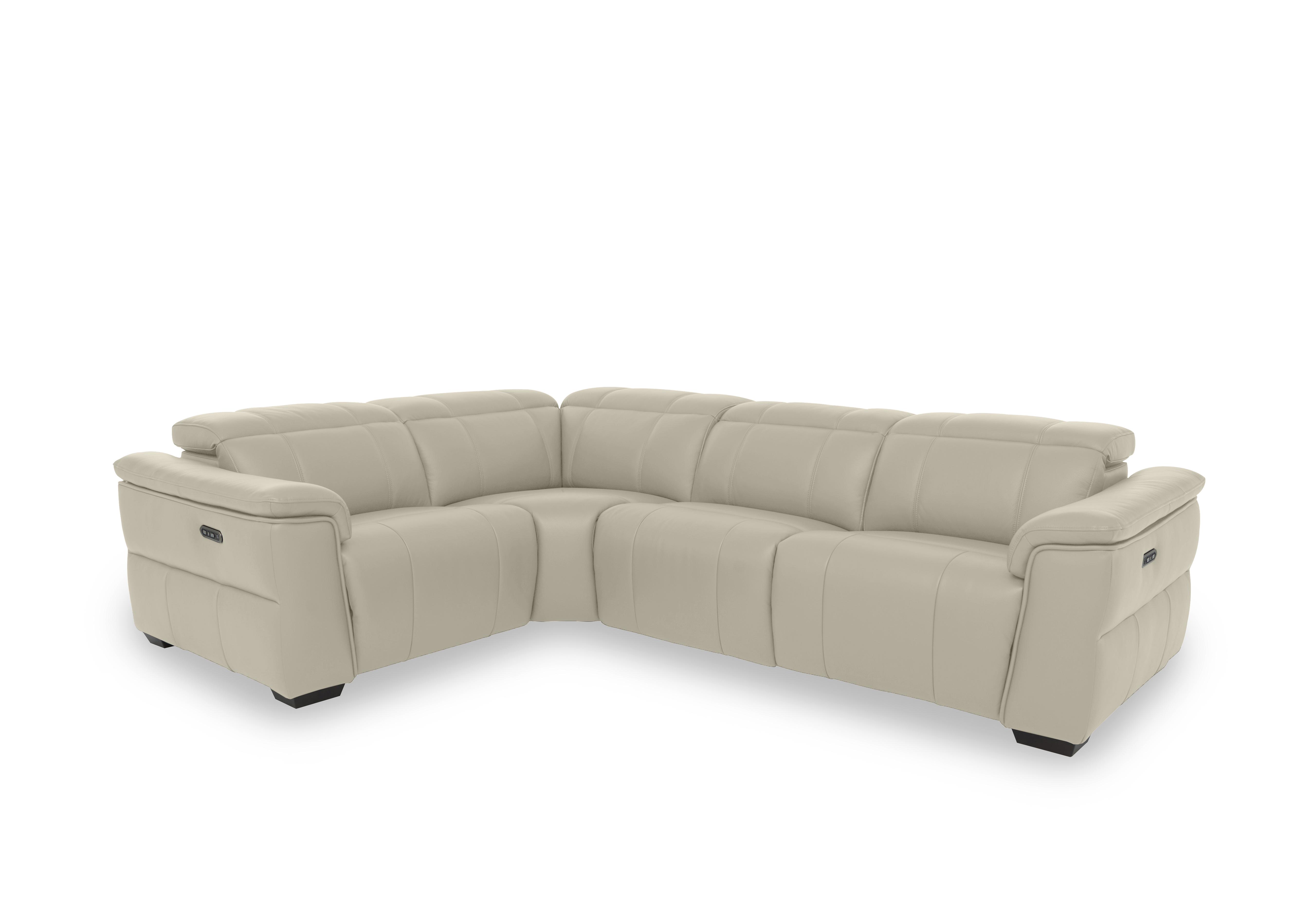Inca Leather Double Power Recliner Corner Sofa with Power Headrests in Cat-60/05 Bone China on Furniture Village