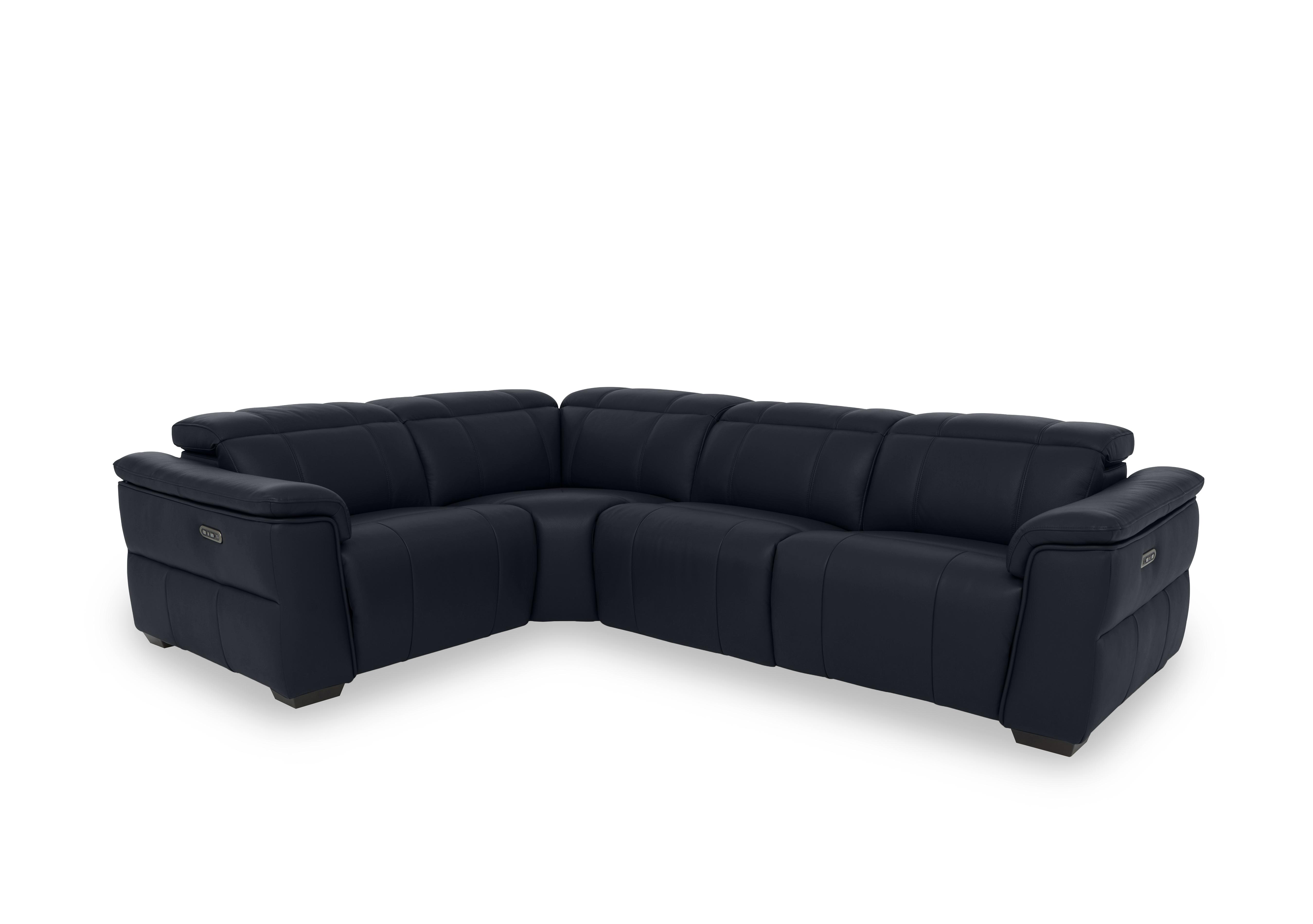 Inca Leather Double Power Recliner Corner Sofa with Power Headrests in Cat-60/24 Navy on Furniture Village