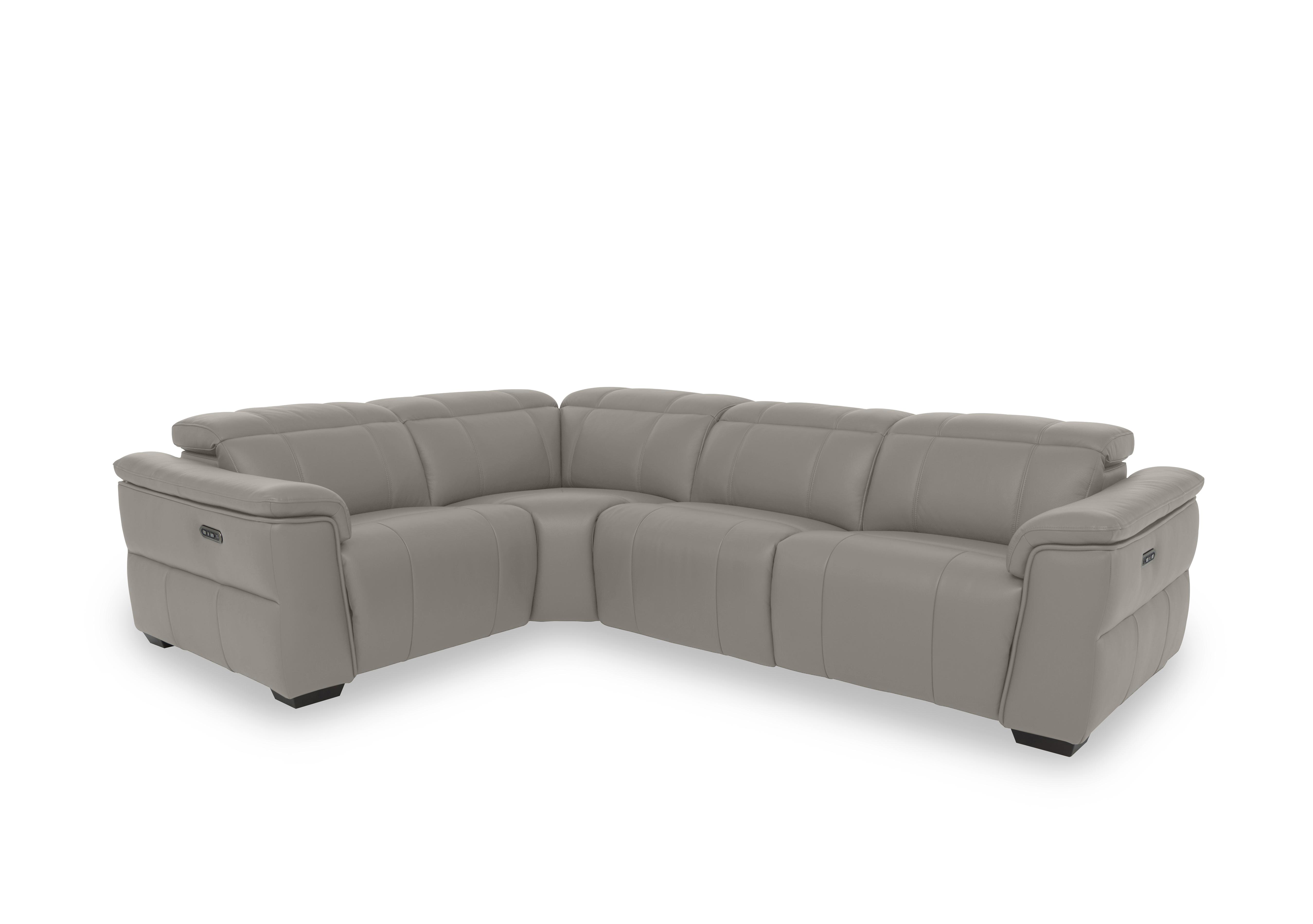 Inca Leather Double Power Recliner Corner Sofa with Power Headrests in Cat-60/28 New Grey on Furniture Village