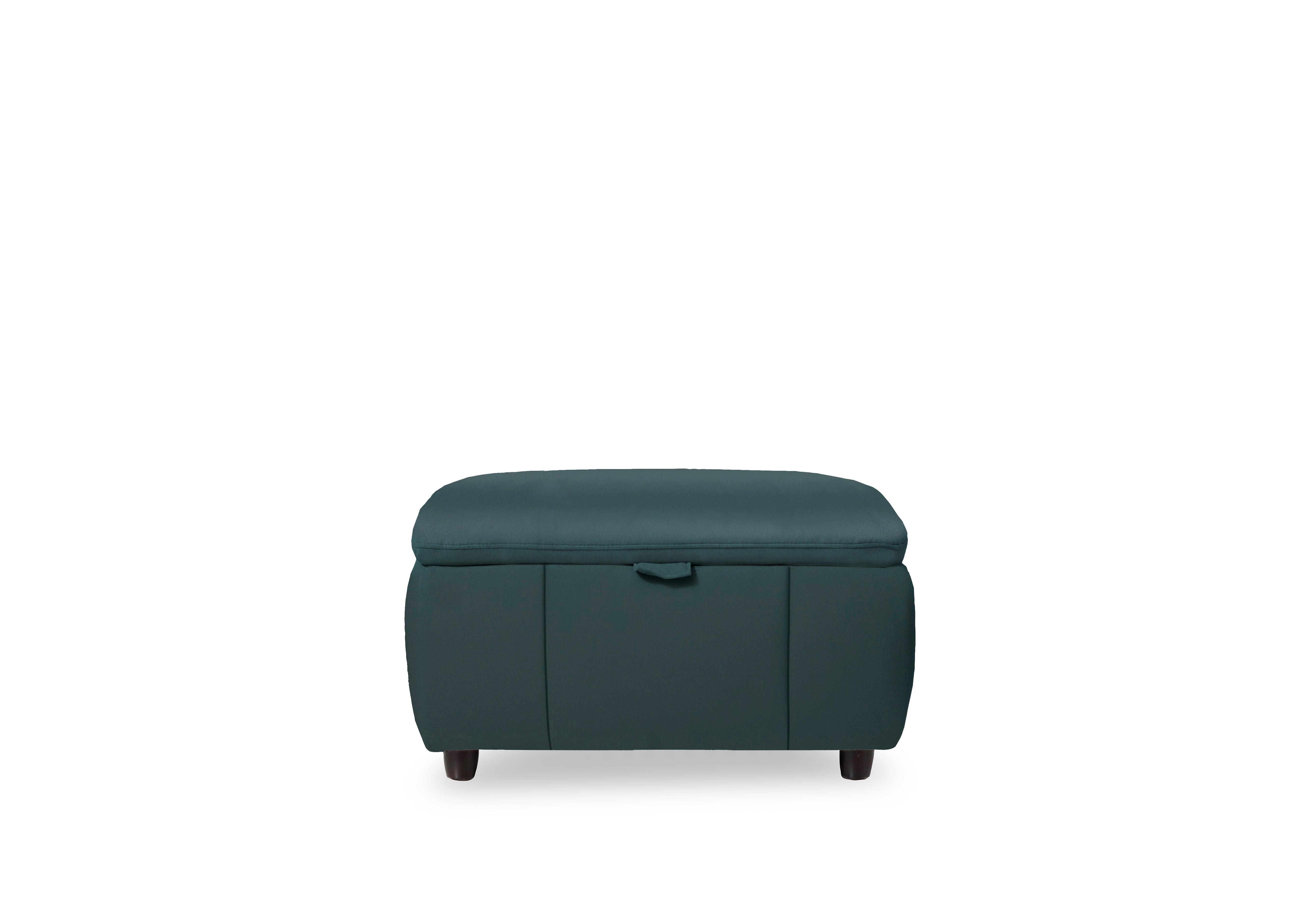 Inca Leather Storage Footstool in Cat-40/09 Peacock on Furniture Village