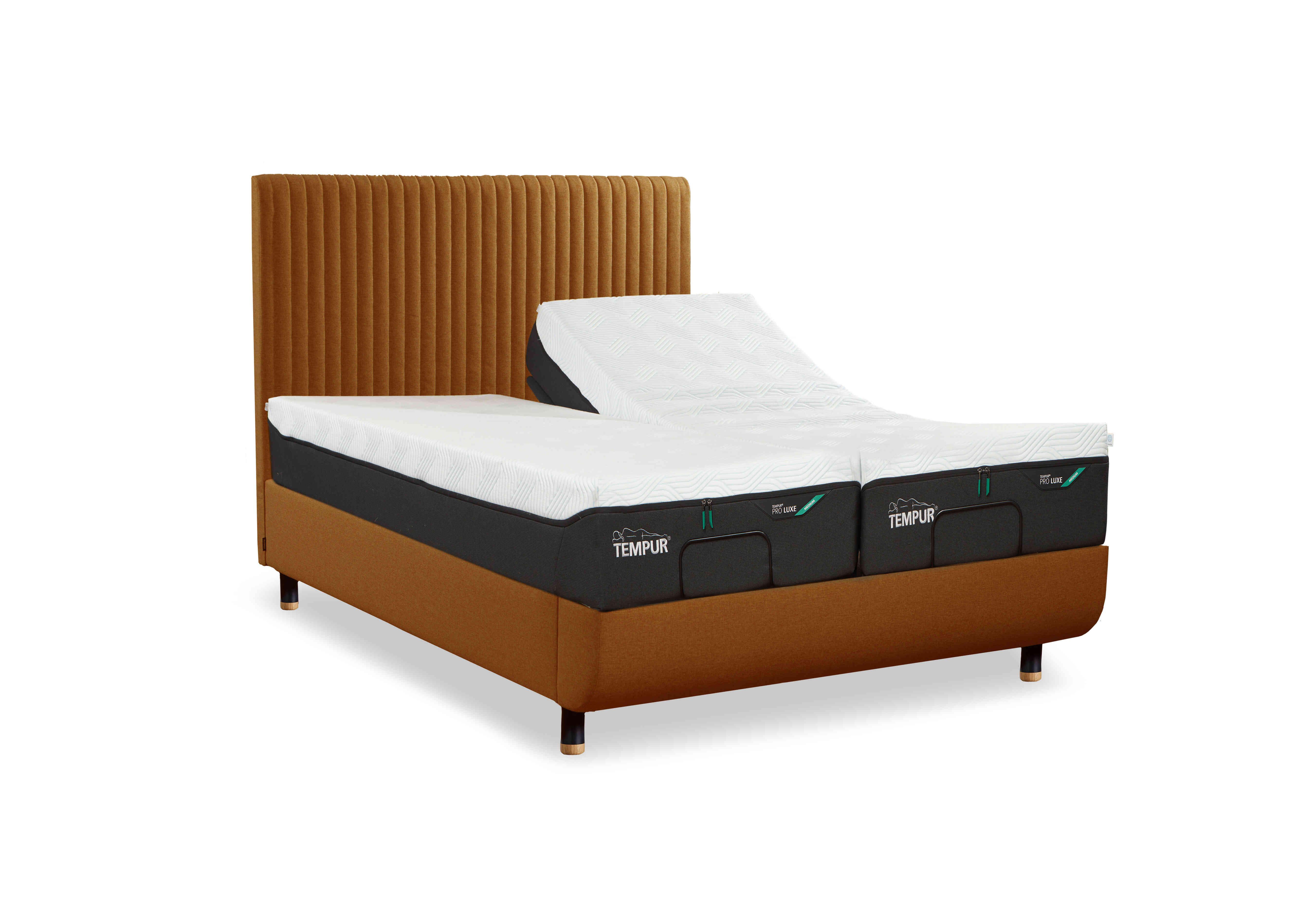 Arc Ergo Smart Base Bed Frame with Vertical Headboard in Gold-Black/Gold Feet on Furniture Village