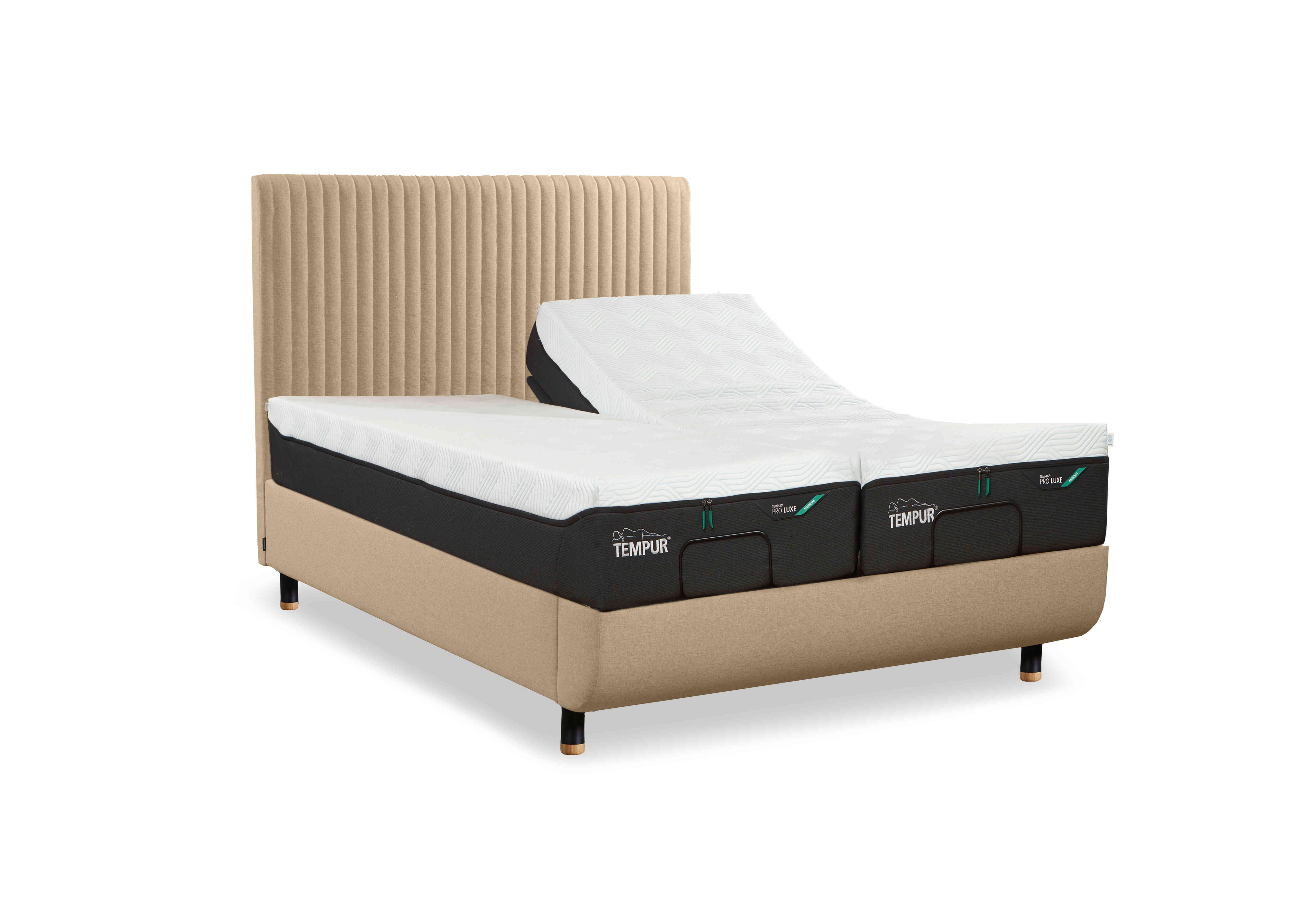 Arc Ergo Smart Base Bed Frame with Vertical Headboard in Sand-Natural Ash Feet on Furniture Village