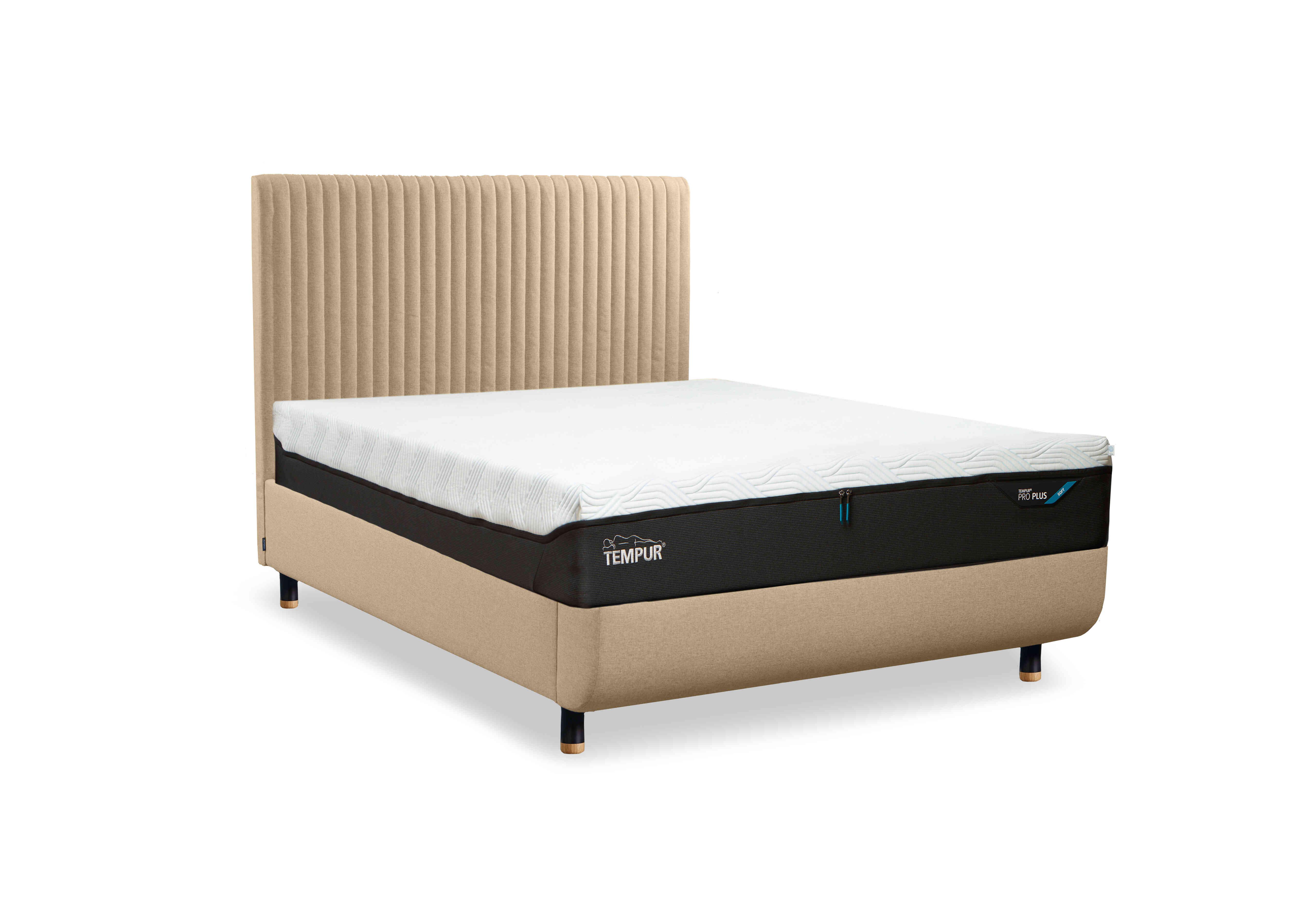Arc Slatted Ottoman Bed Frame with Vertical Headboard in Sand-Natural Ash Feet on Furniture Village
