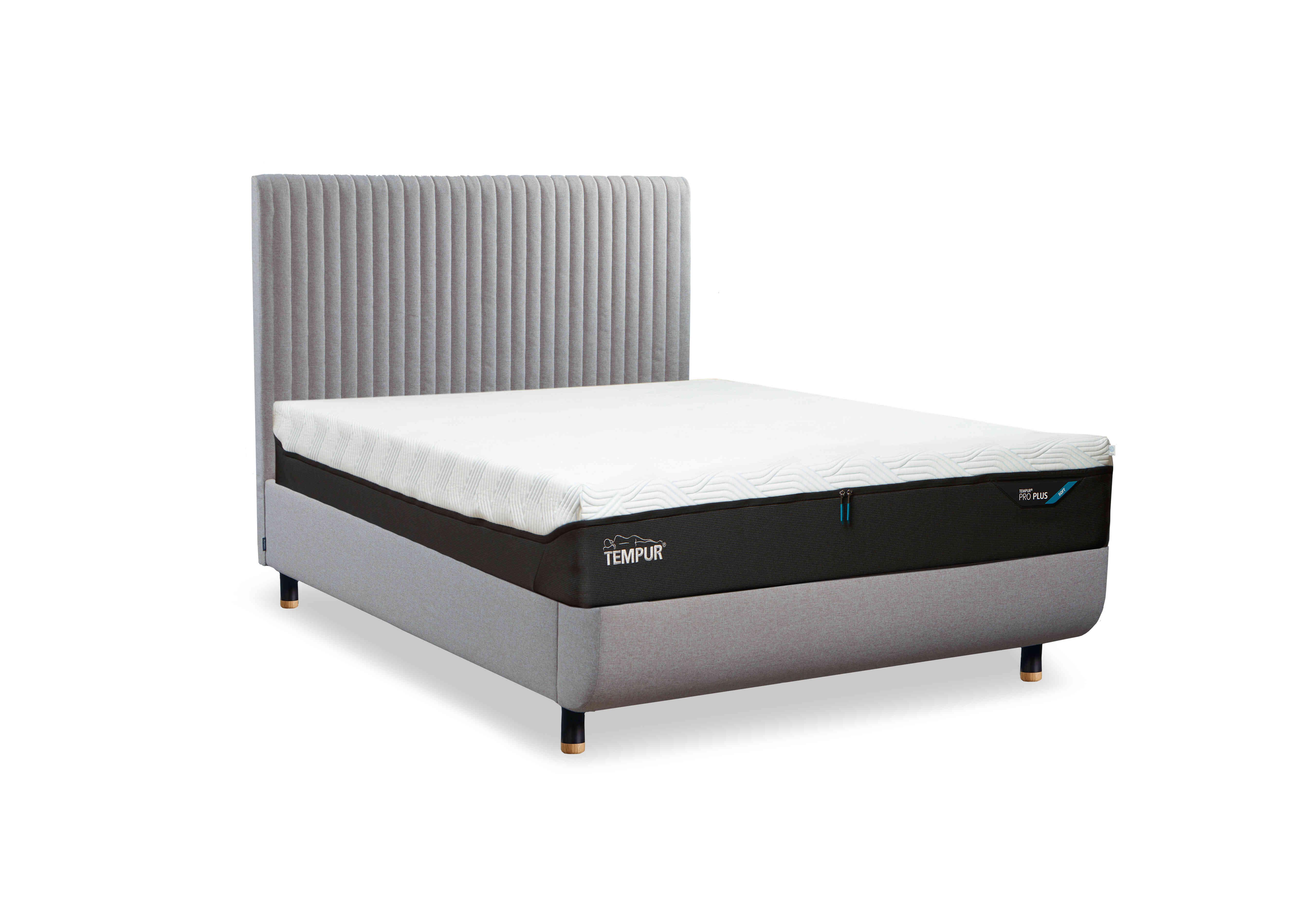 Arc Disc Ottoman Bed Frame with Vertical Headboard in Stone-Black/Gold Feet on Furniture Village