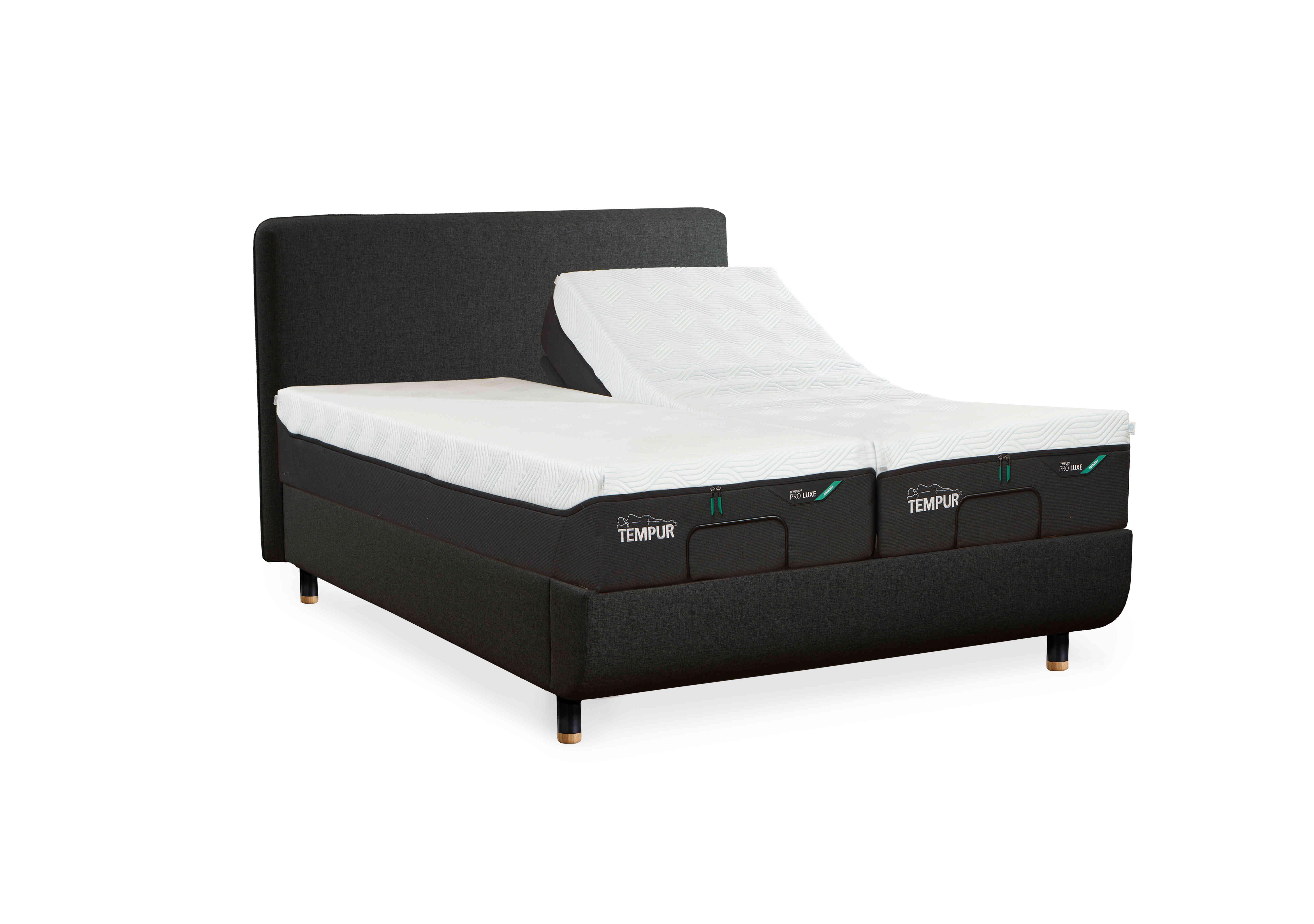 Arc Adjustable Disc Bed Frame with Form Headboard in Dark Grey-Black/Gold Feet on Furniture Village