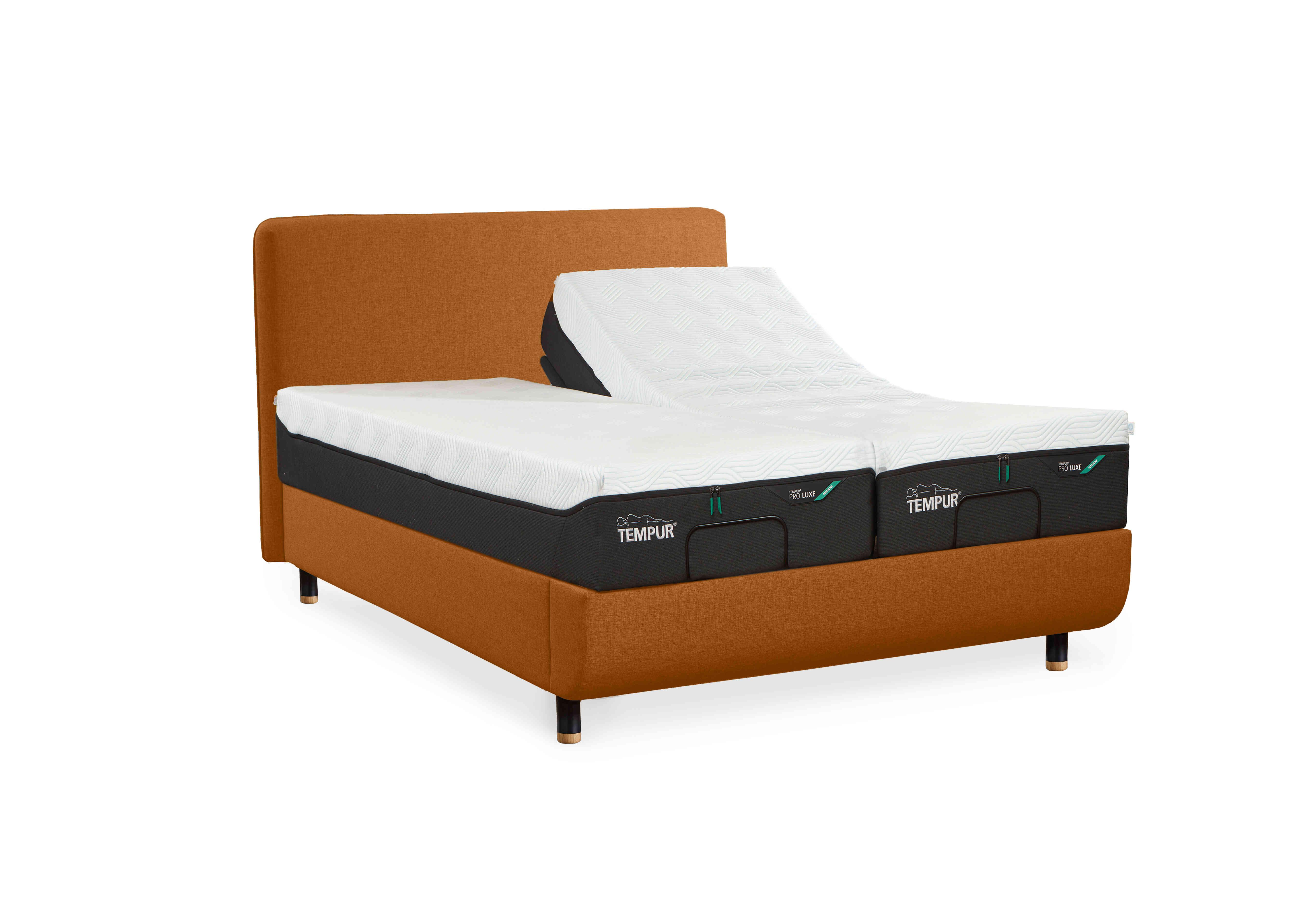 Arc Adjustable Disc Bed Frame with Form Headboard in Gold-Chrome Feet on Furniture Village
