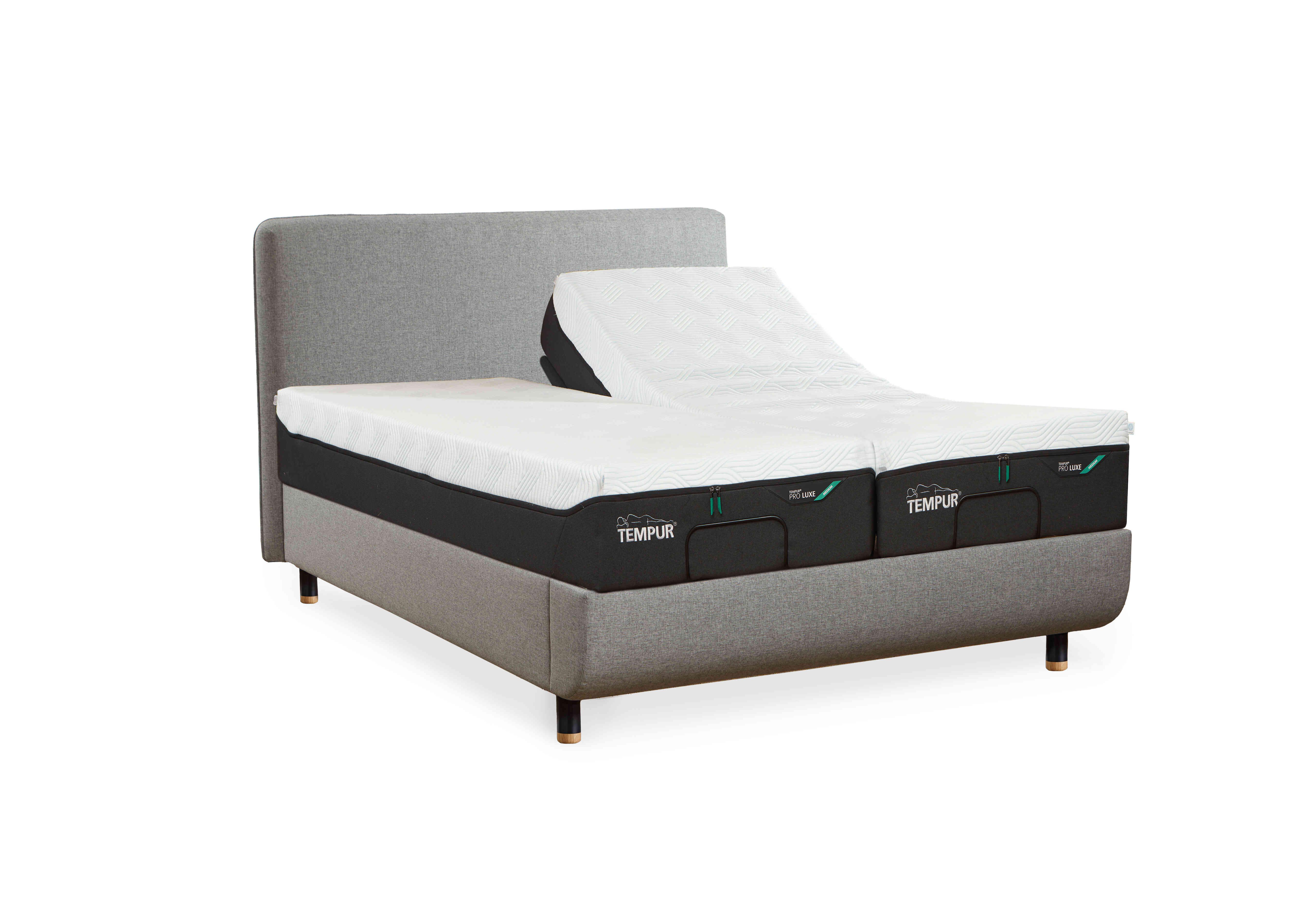 Arc Adjustable Disc Bed Frame with Form Headboard in Stone-Chrome Feet on Furniture Village
