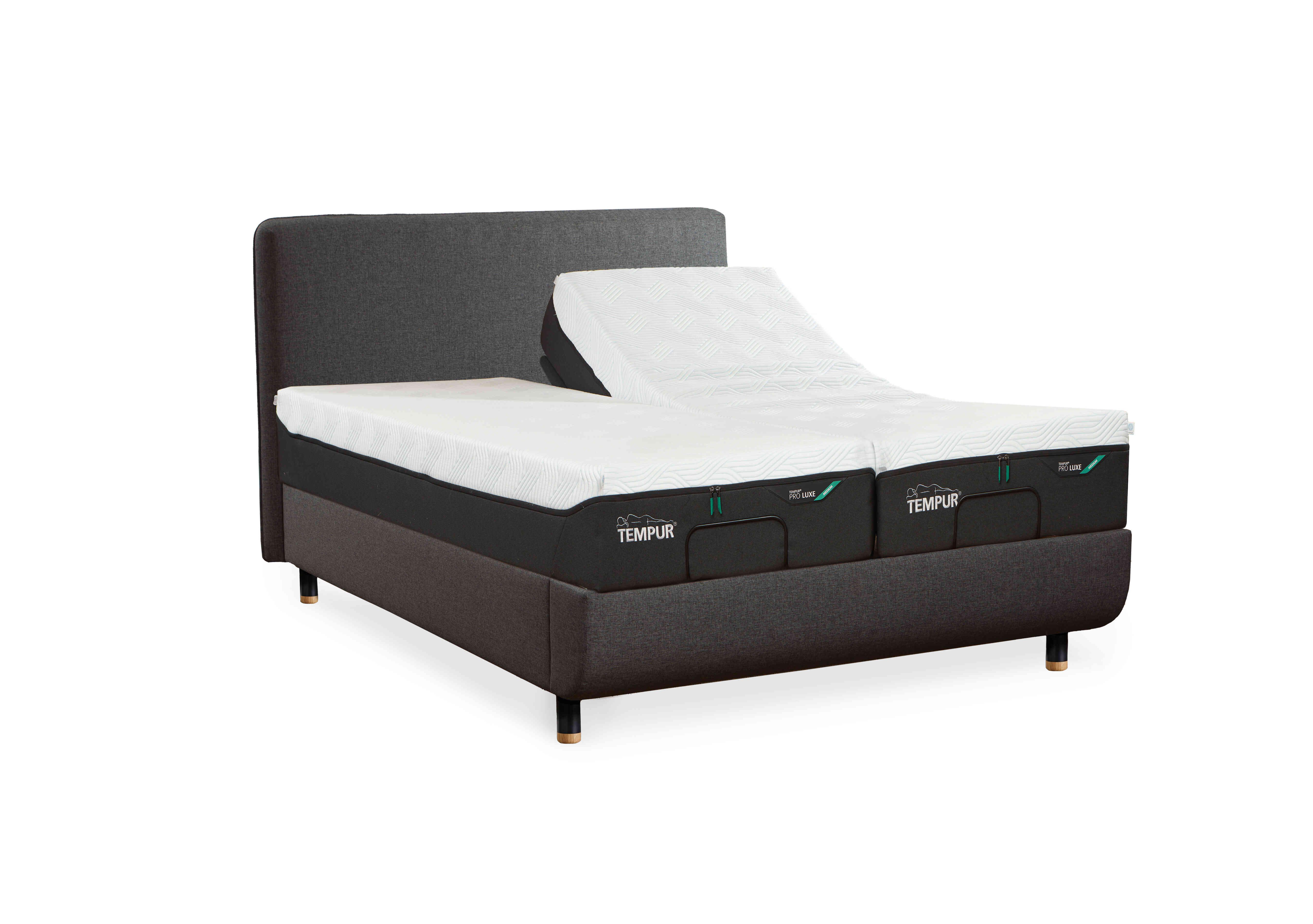 Arc Ergo Smart Base Bed Frame with Form Headboard in Dark Stone-Matt Black Feet on Furniture Village