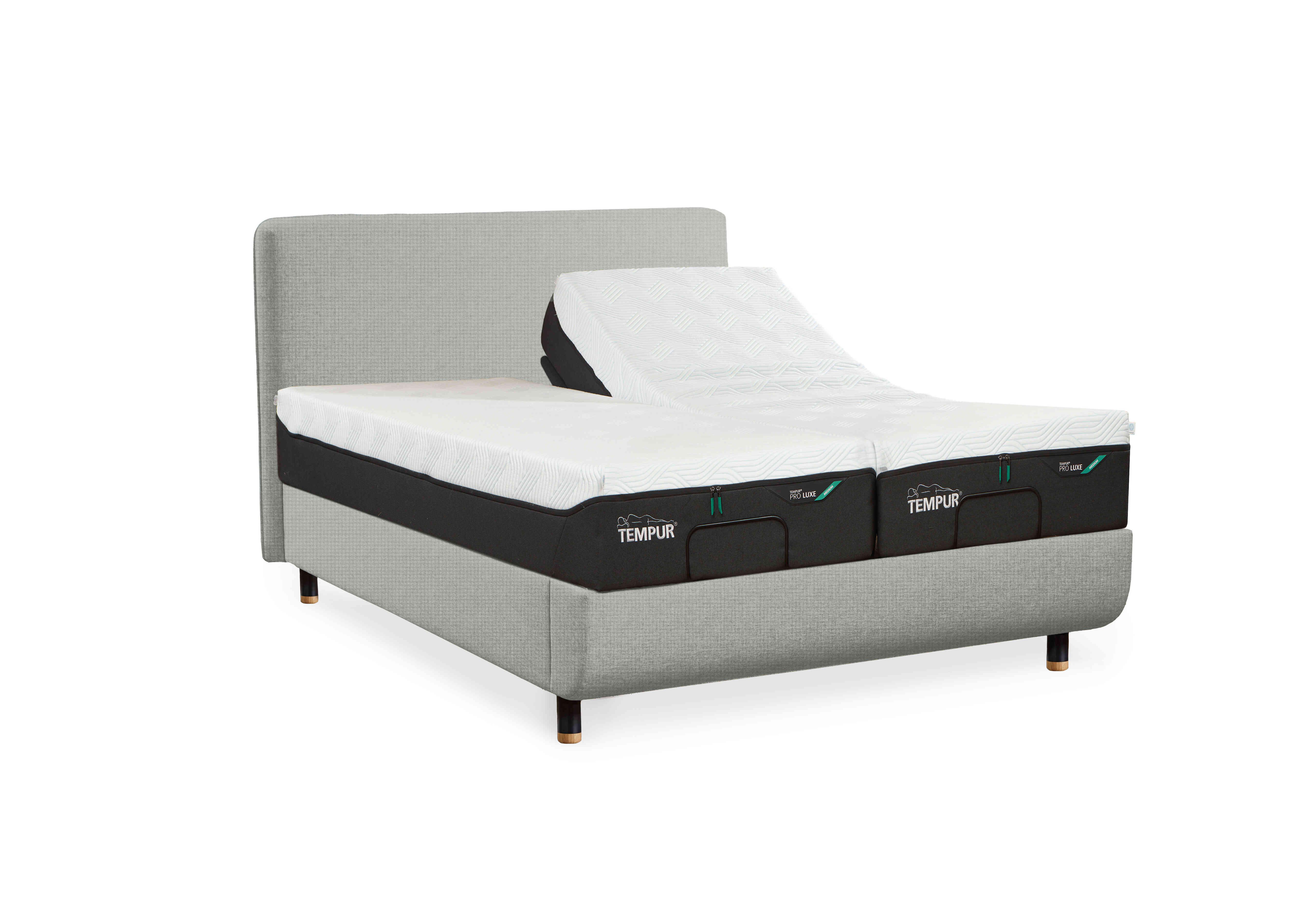 Arc Ergo Smart Base Bed Frame with Form Headboard in Pearl Grey-Black/Gold Feet on Furniture Village