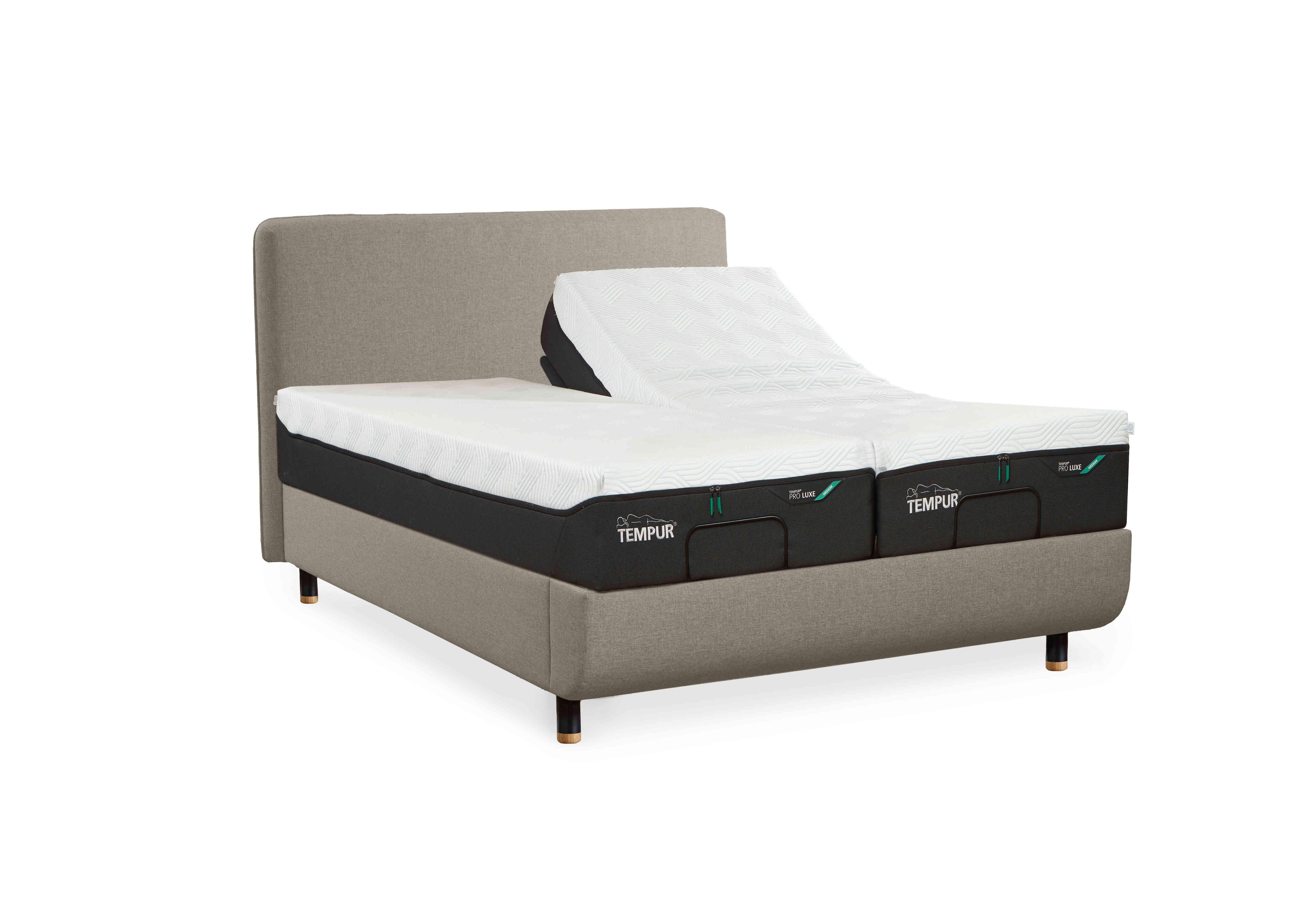 Arc Ergo Smart Base Bed Frame with Form Headboard in Warm Stone-Matt Black Feet on Furniture Village