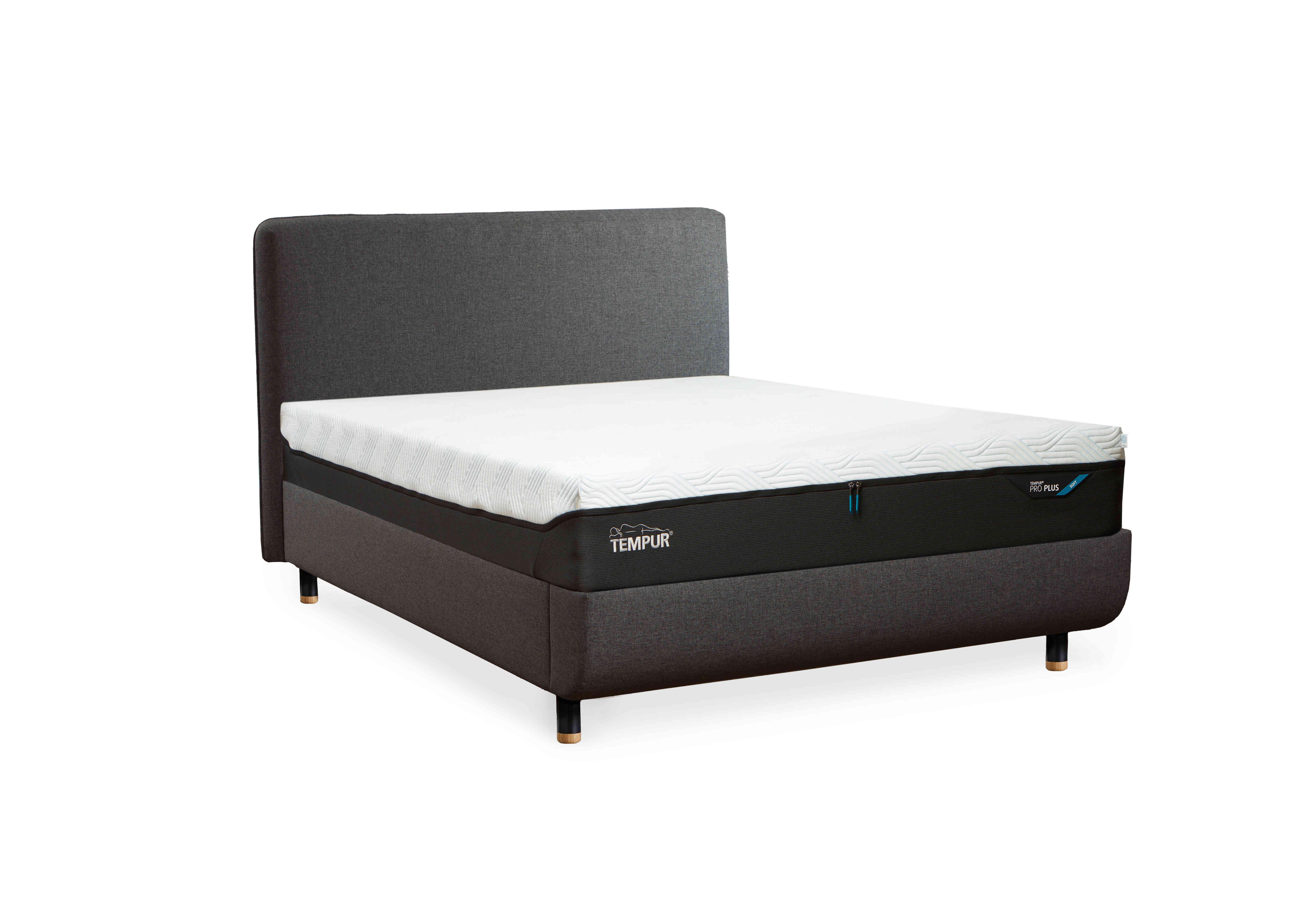 Arc Disc Bed Frame with Form Headboard in Dark Stone-Natural Ash Feet on Furniture Village