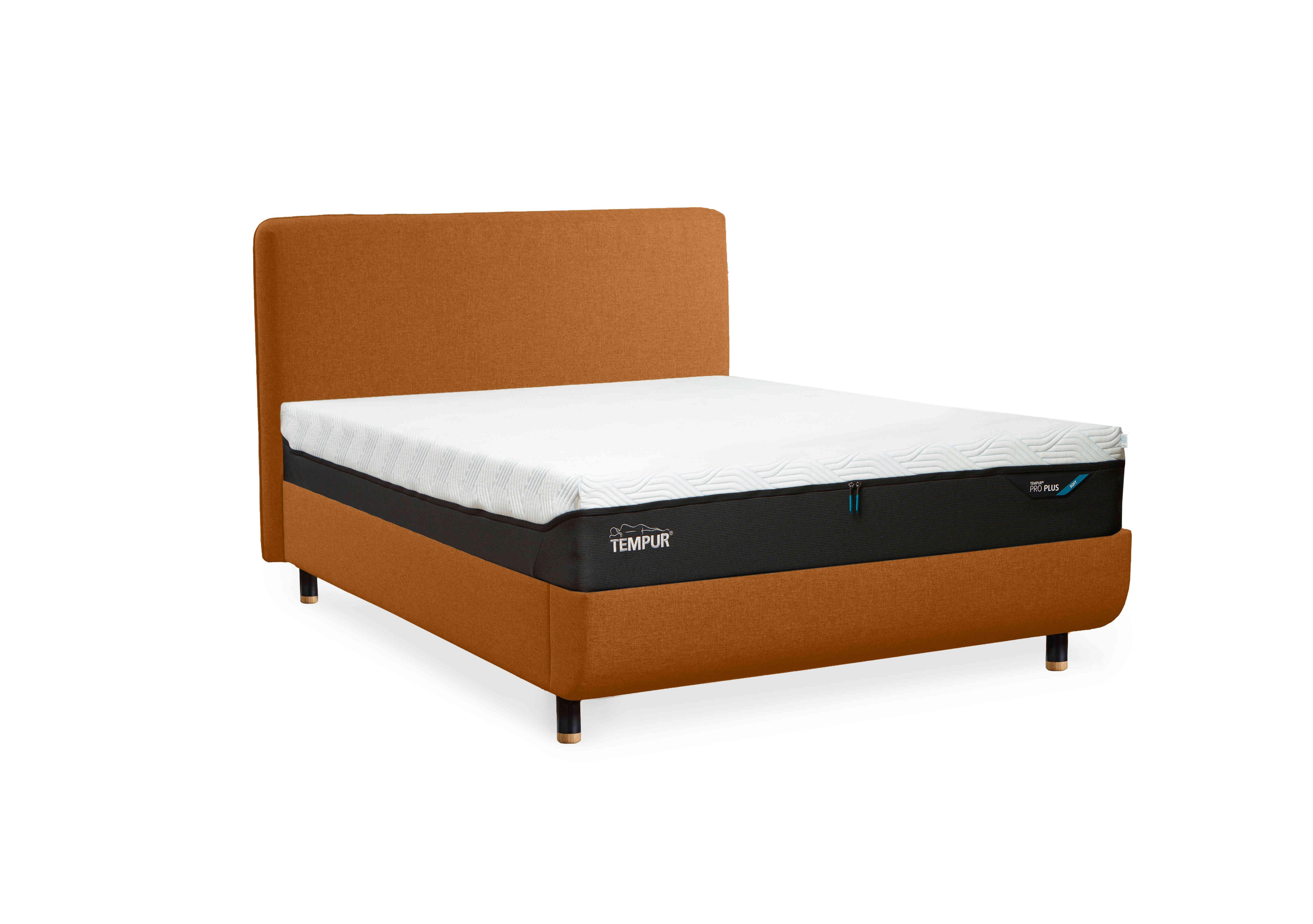 Arc Disc Bed Frame with Form Headboard in Gold-Matt Black Feet on Furniture Village