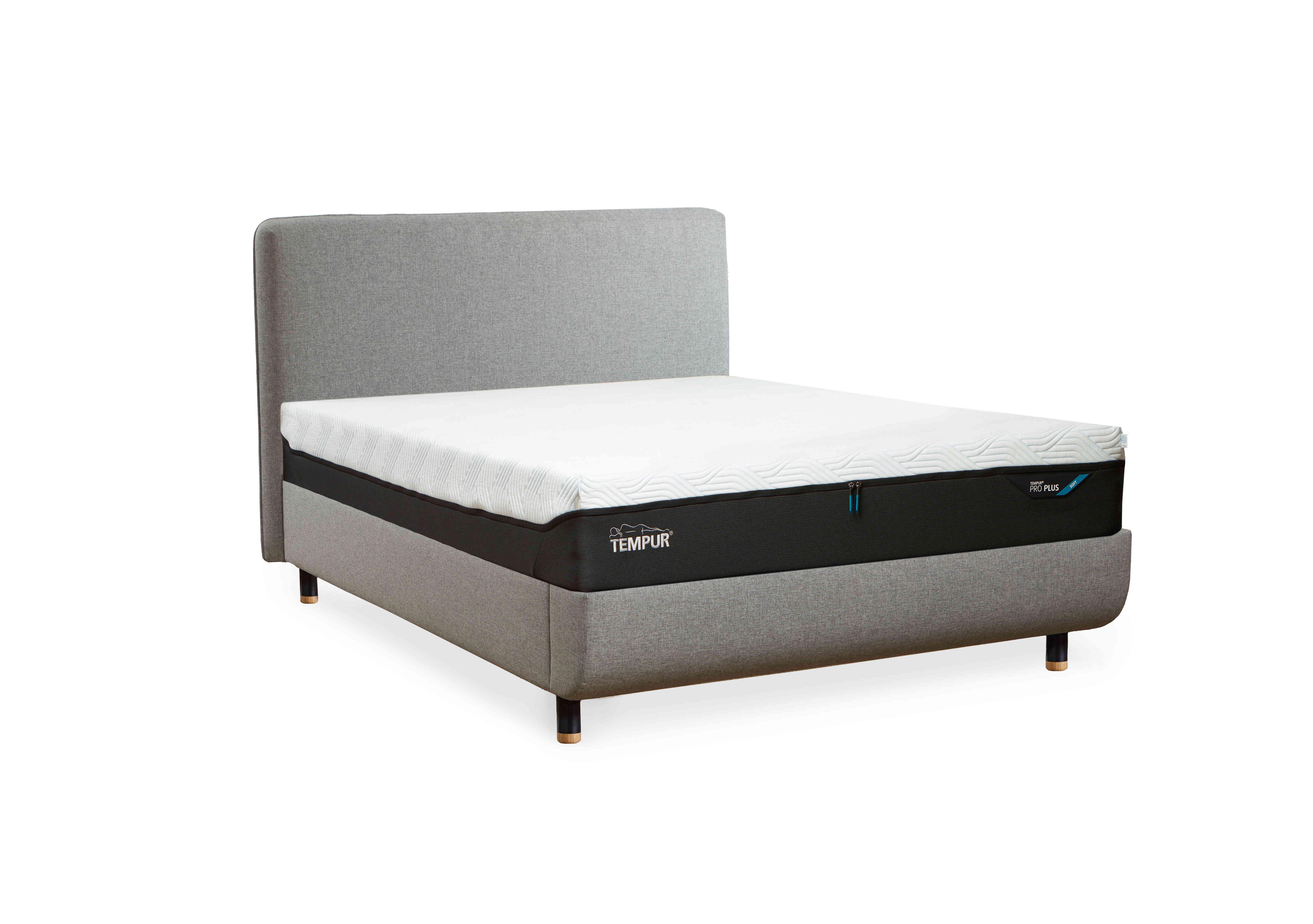 Arc Disc Bed Frame with Form Headboard in Stone-Matt Black Feet on Furniture Village