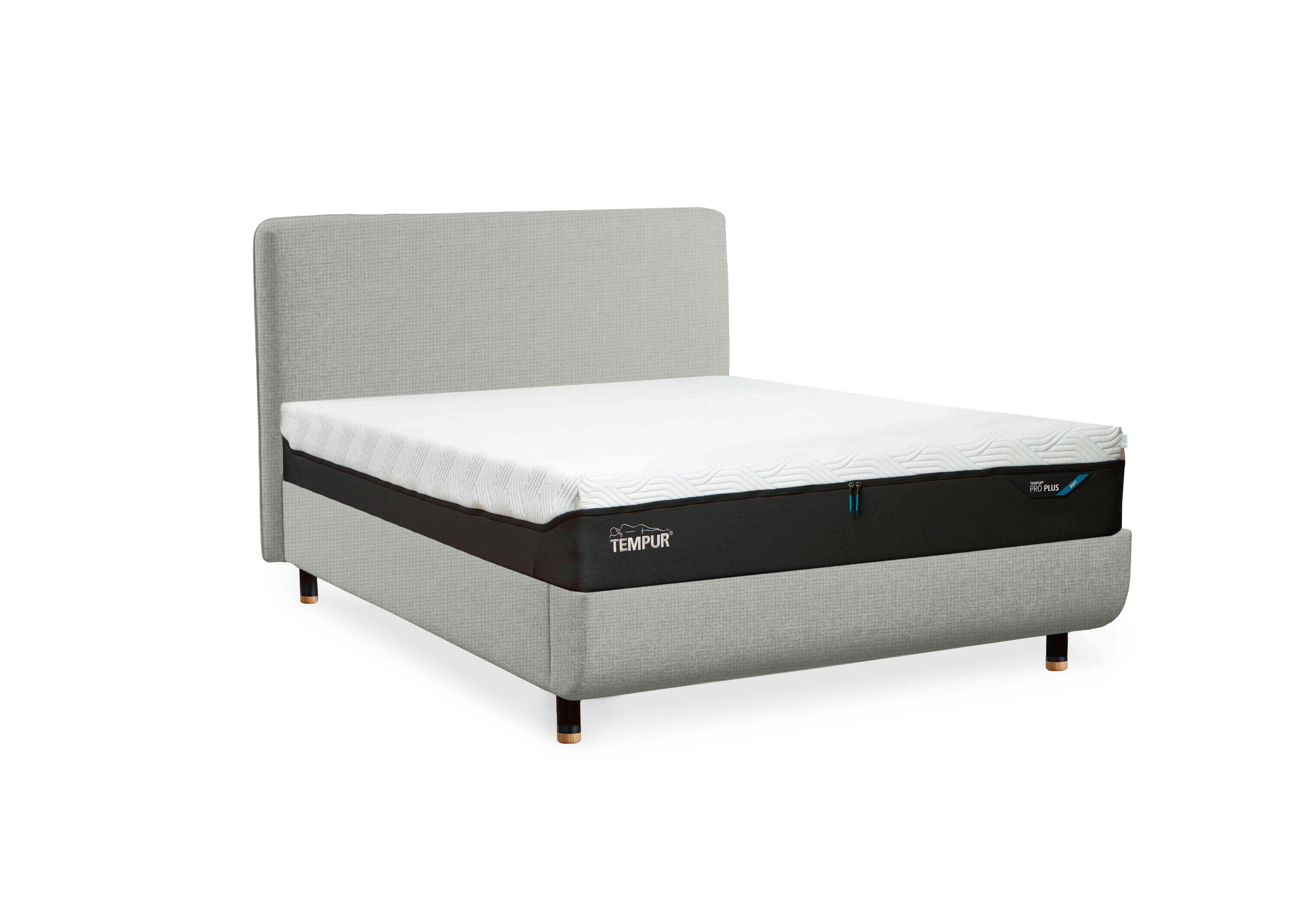 Arc Disc Ottoman Bed Frame with Form Headboard in Pearl Grey-Black/Gold Feet on Furniture Village