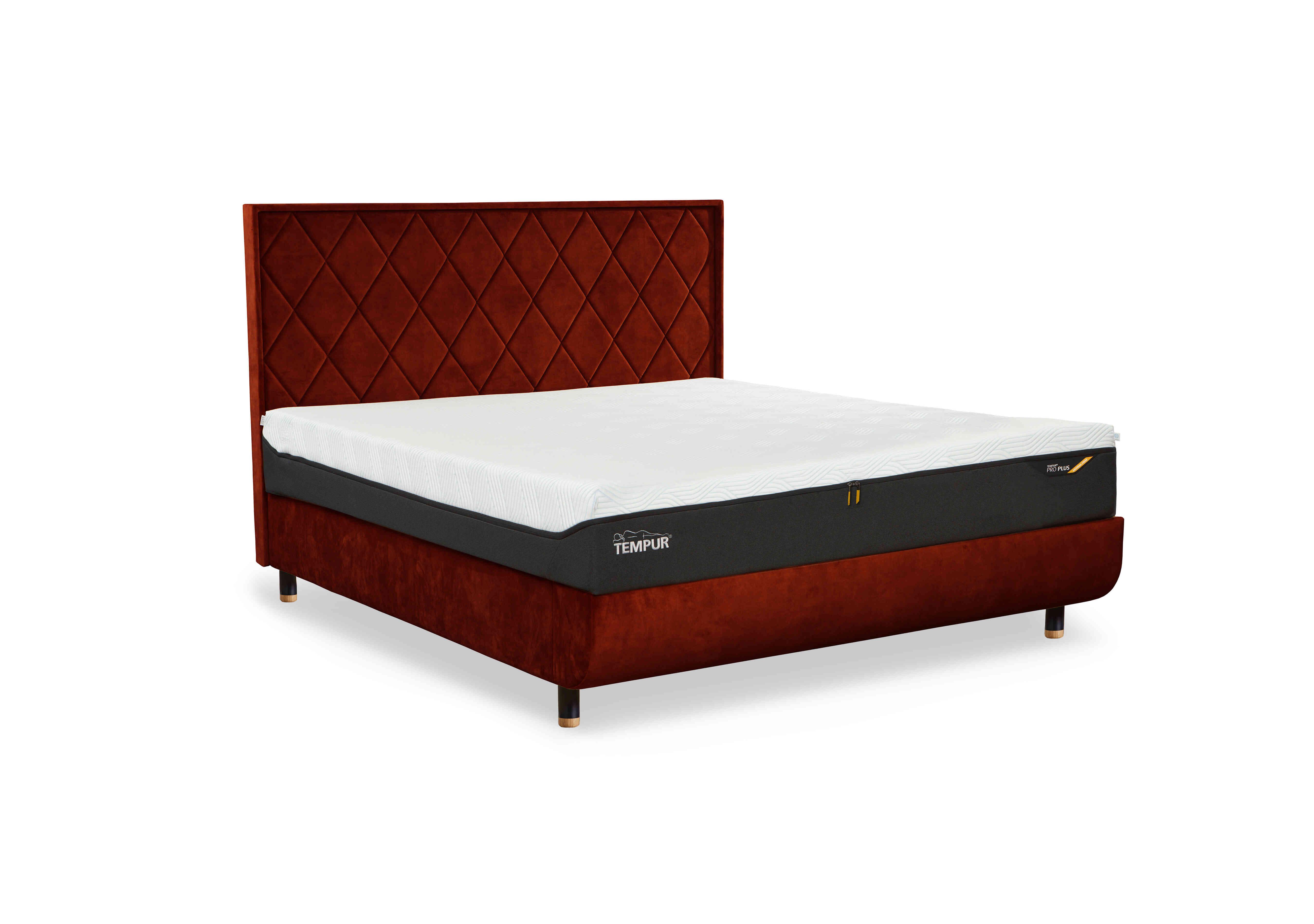 Arc Disc Bed Frame with Quilted Headboard in Copper-Matt Black Feet on Furniture Village