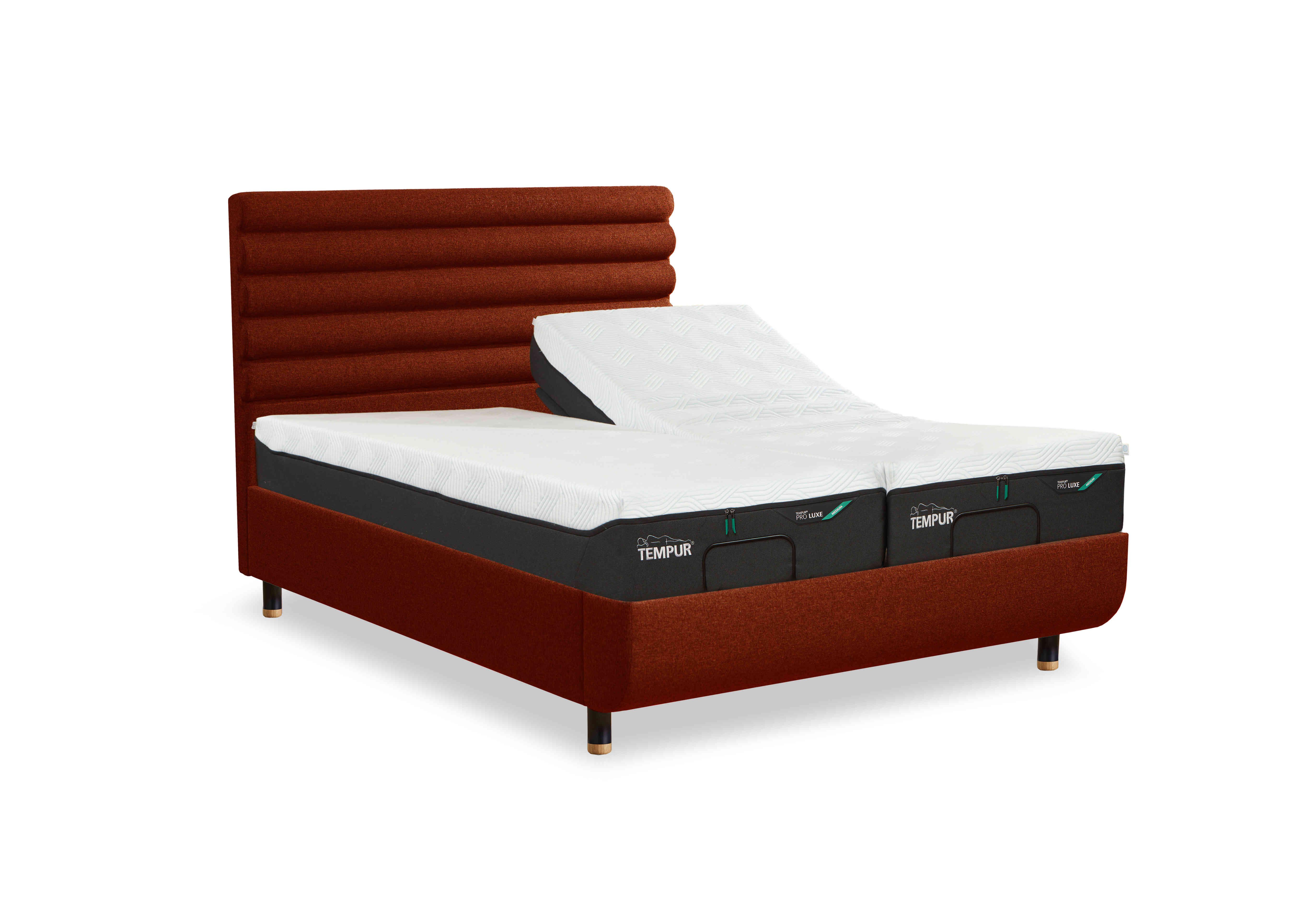 Arc Adjustable Disc Bed Frame with Vectra Headboard in Copper-Natural Ash Feet on Furniture Village