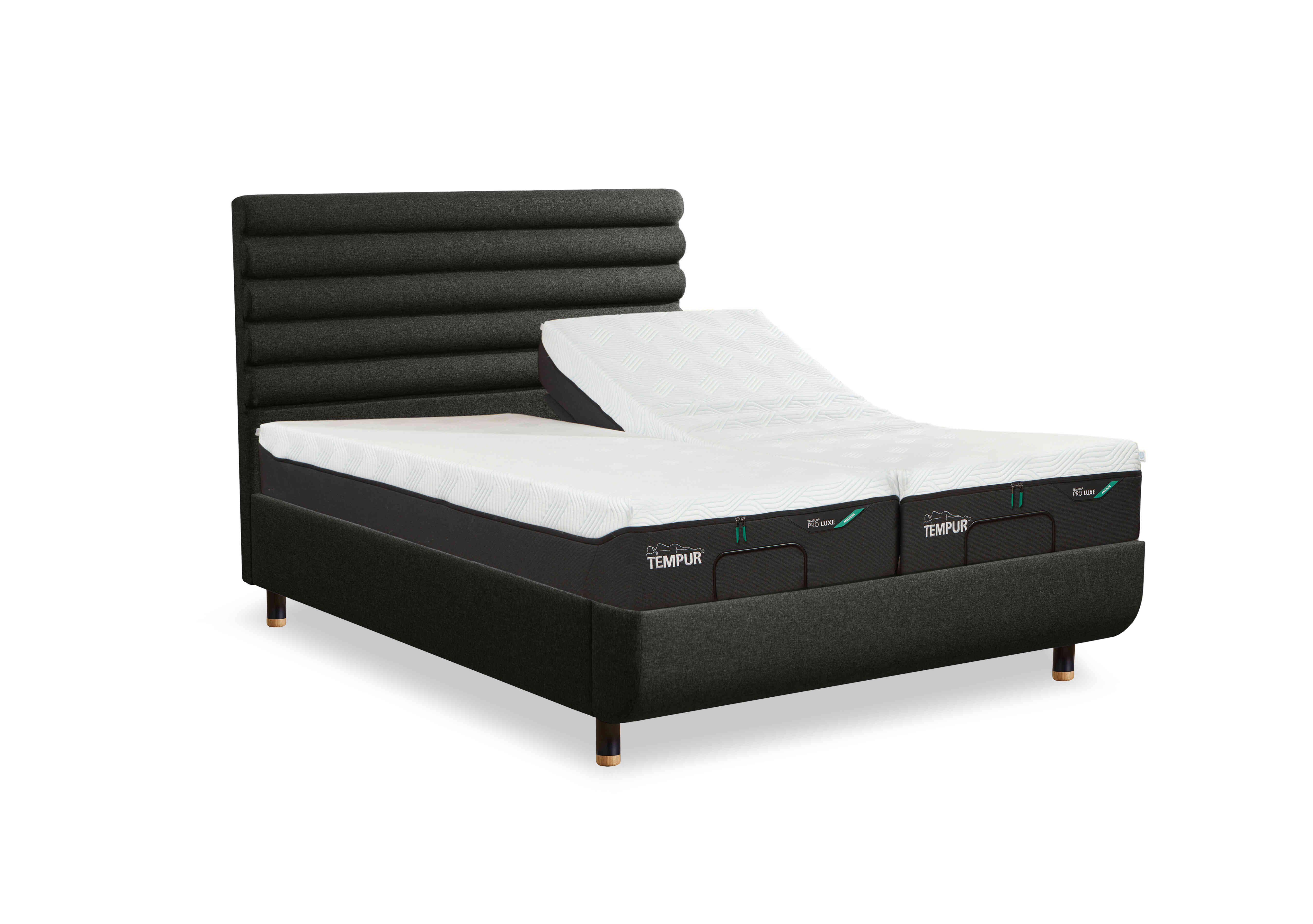 Arc Adjustable Disc Bed Frame with Vectra Headboard in Dark Grey-Black/Gold Feet on Furniture Village