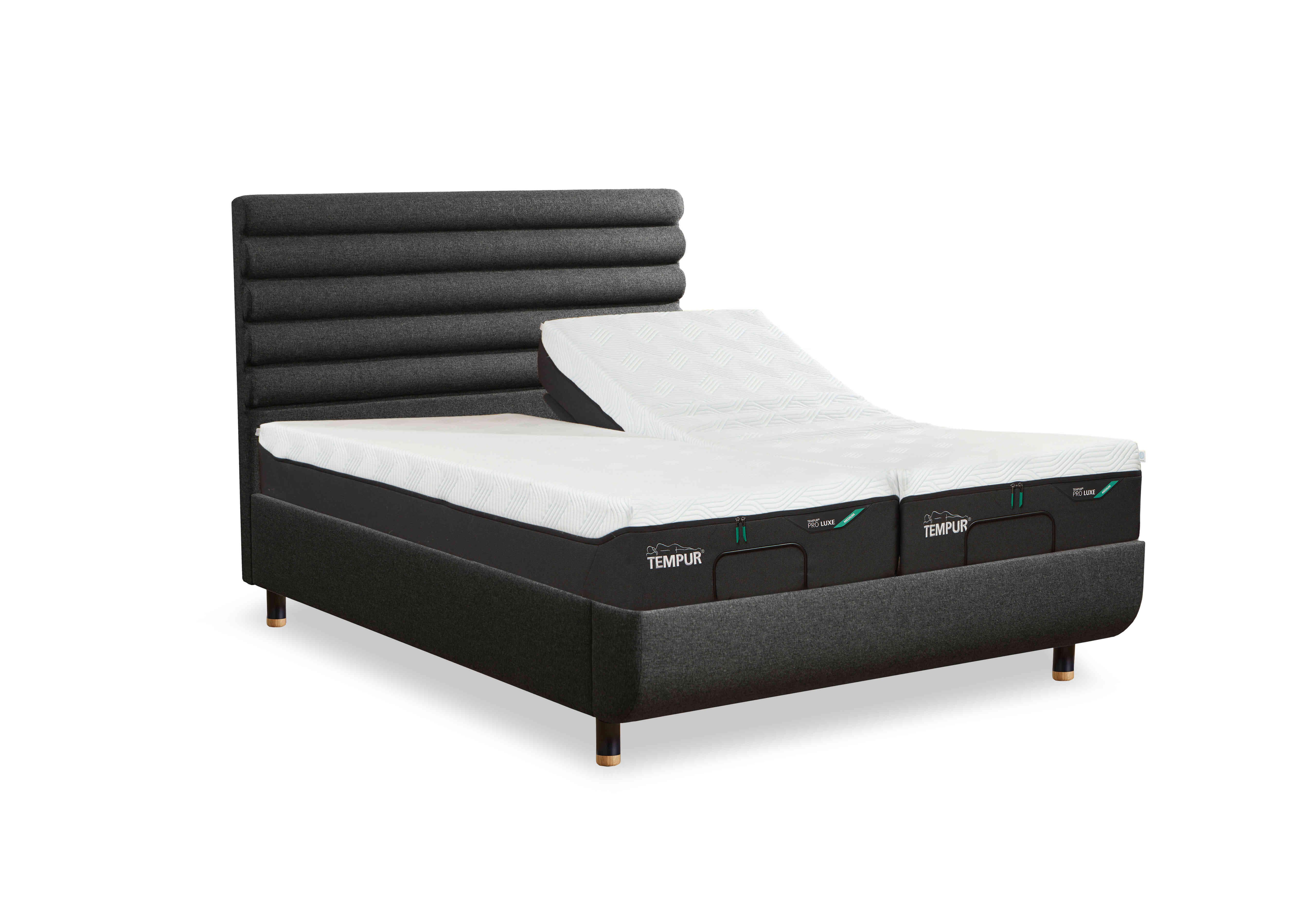Arc Adjustable Disc Bed Frame with Vectra Headboard in Dark Stone-Matt Black Feet on Furniture Village