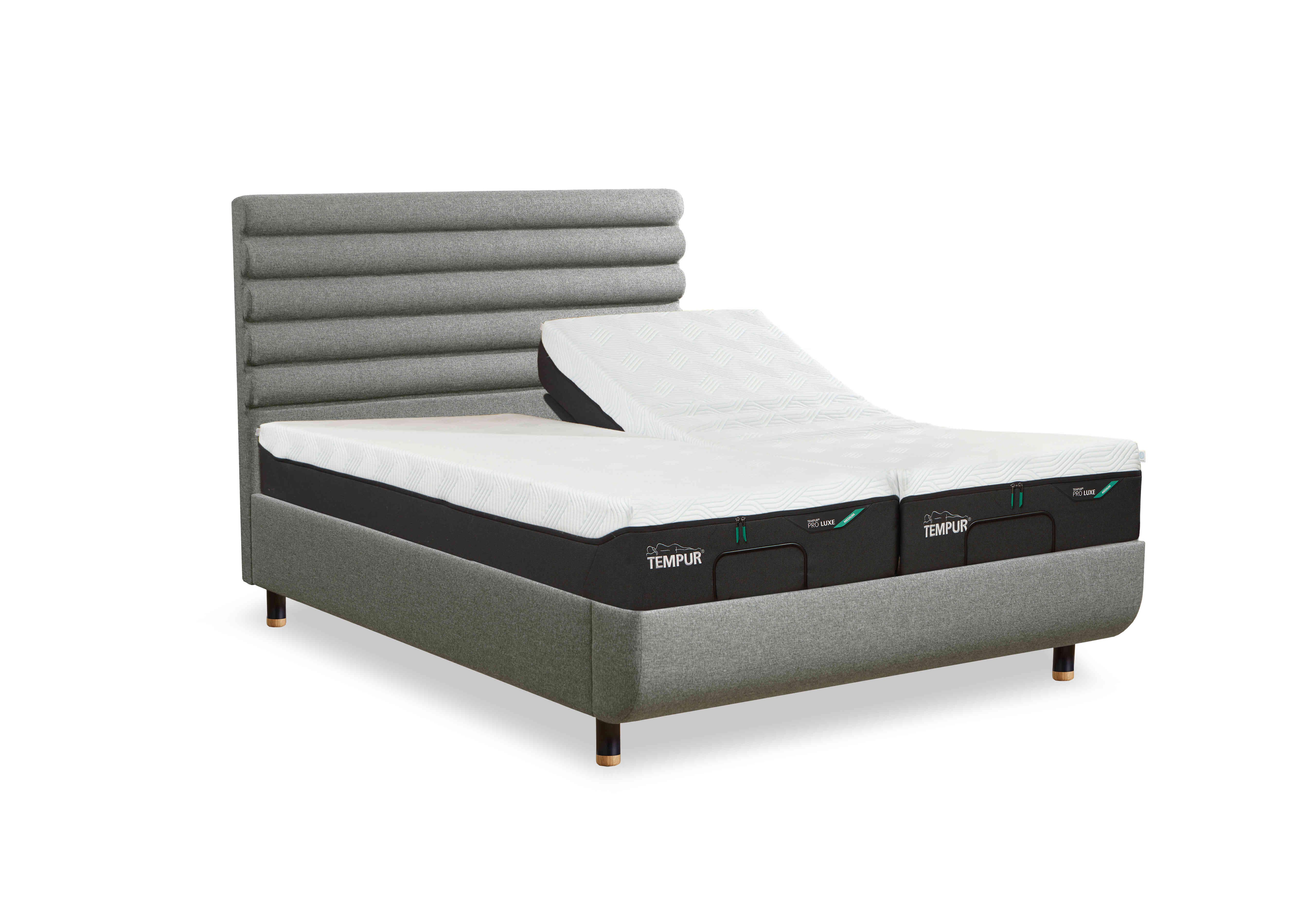 Arc Adjustable Disc Bed Frame with Vectra Headboard in Stone-Natural Ash Feet on Furniture Village