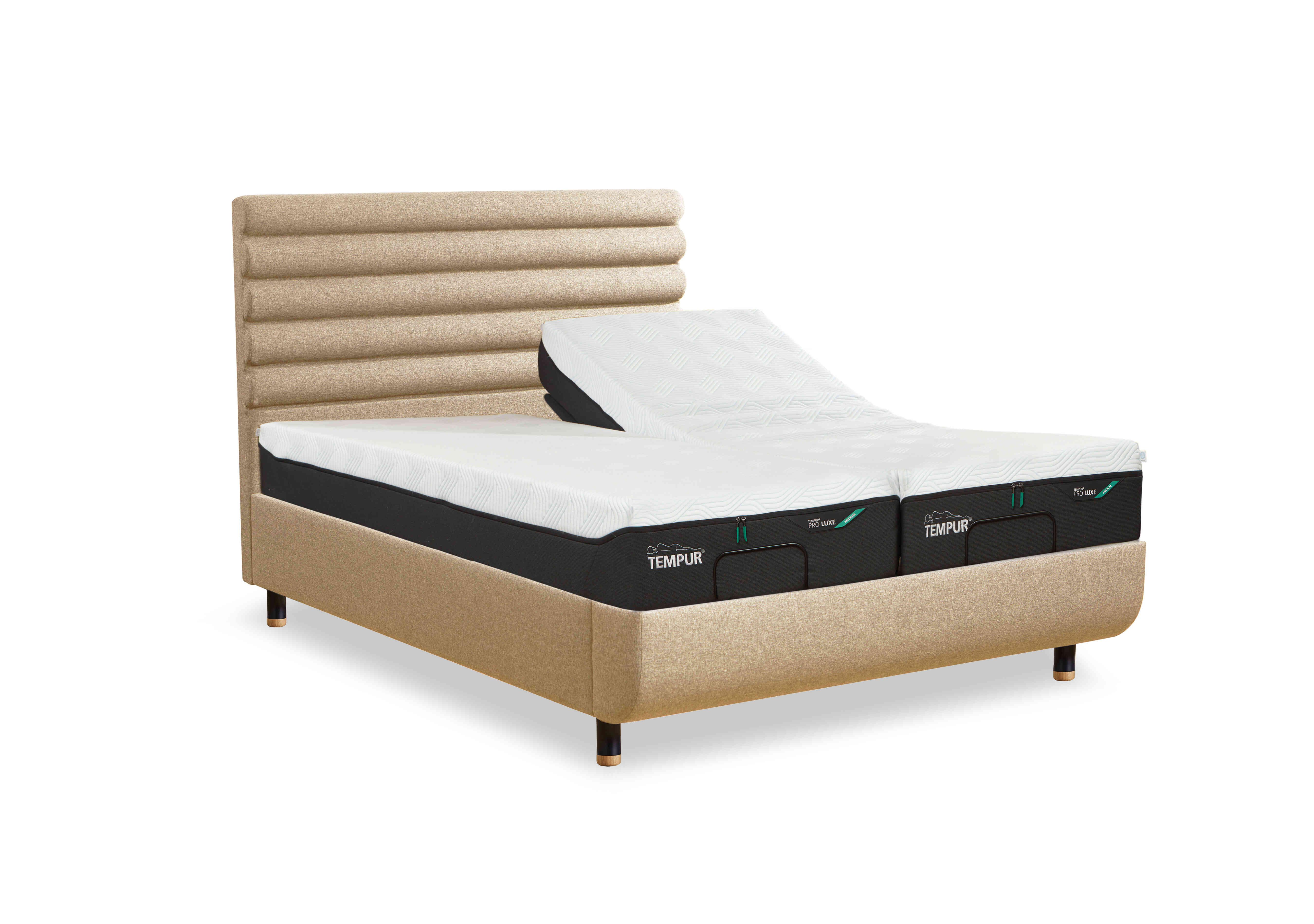 Arc Ergo Smart Base Bed Frame with Vectra Headboard in Sand-Natural Ash Feet on Furniture Village