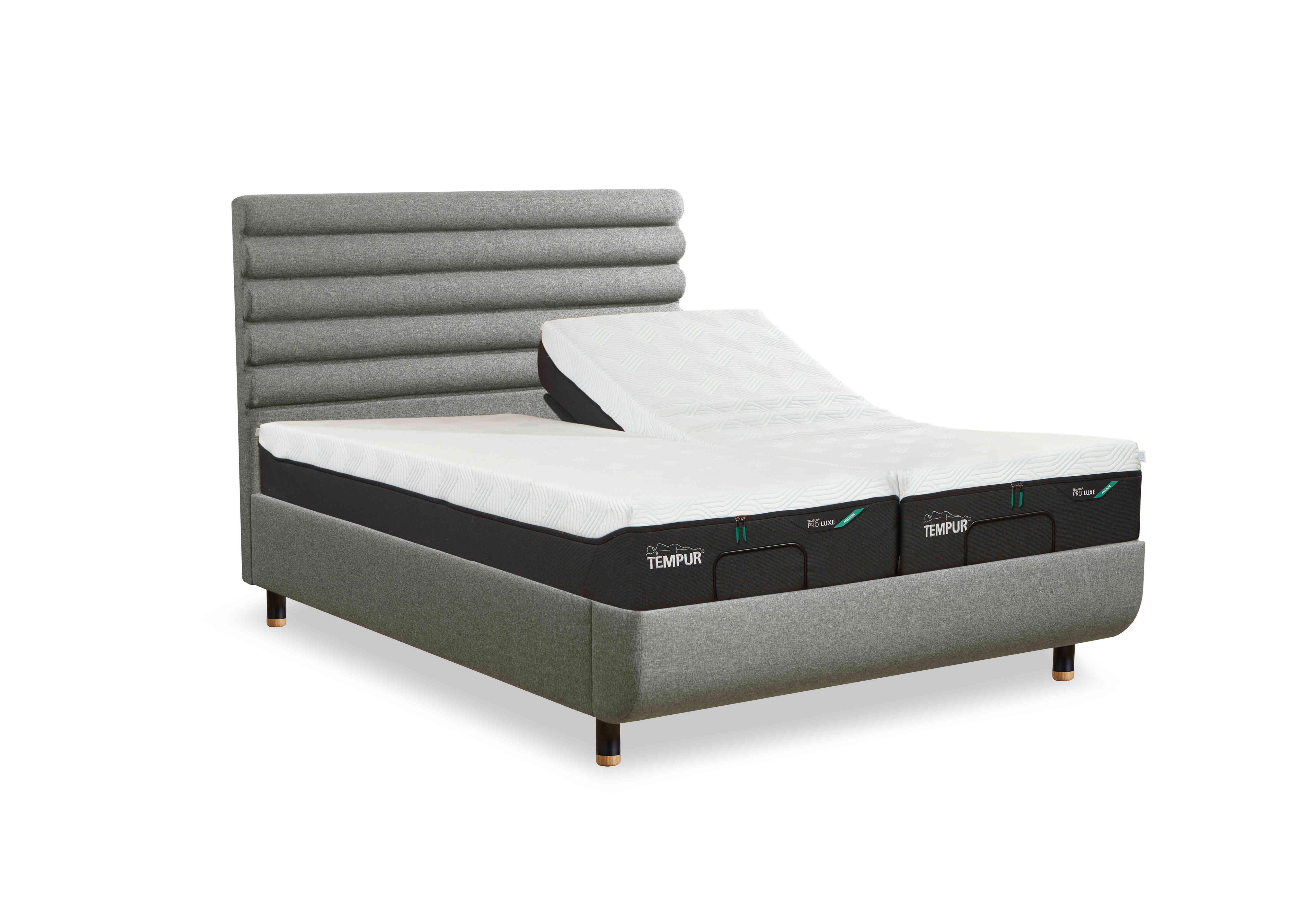 Arc Ergo Smart Base Bed Frame with Vectra Headboard in Stone-Matt Black Feet on Furniture Village