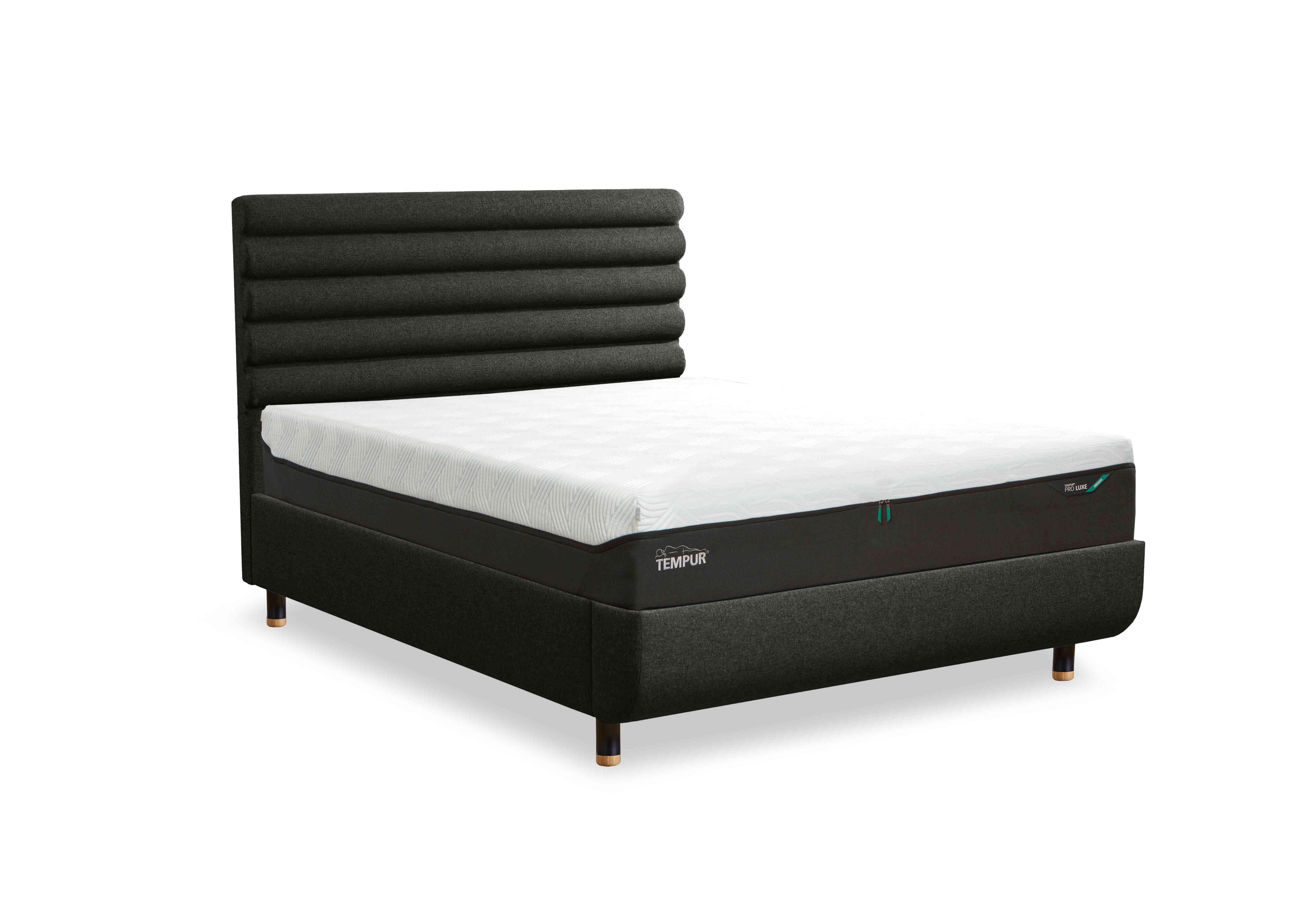 Arc Disc Bed Frame with Vectra Headboard in Dark Grey-Black/Gold Feet on Furniture Village