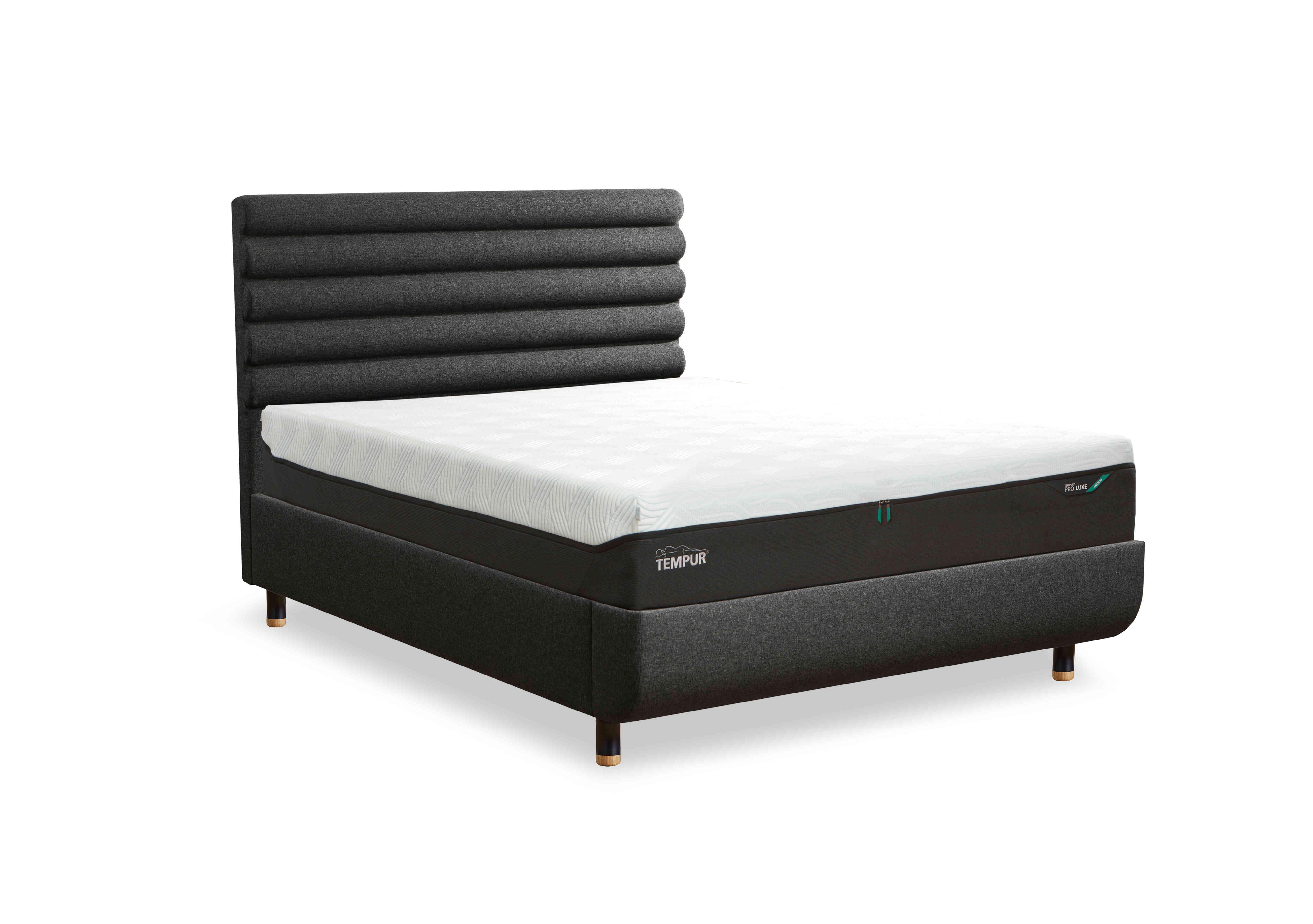 Arc Disc Bed Frame with Vectra Headboard in Dark Stone-Natural Ash Feet on Furniture Village