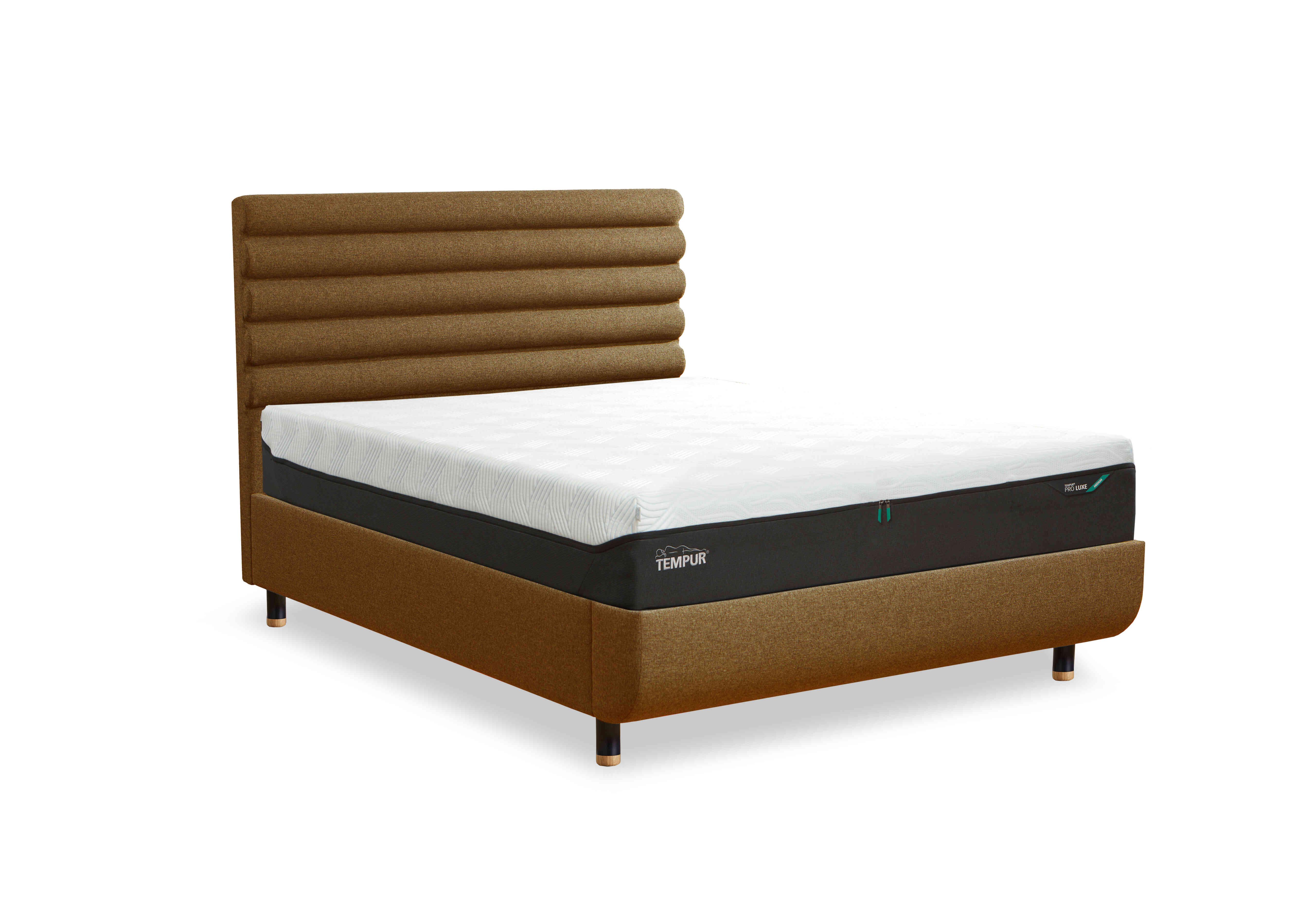 Arc Disc Ottoman Bed Frame with Vectra Headboard in Brown-Natural Ash Feet on Furniture Village