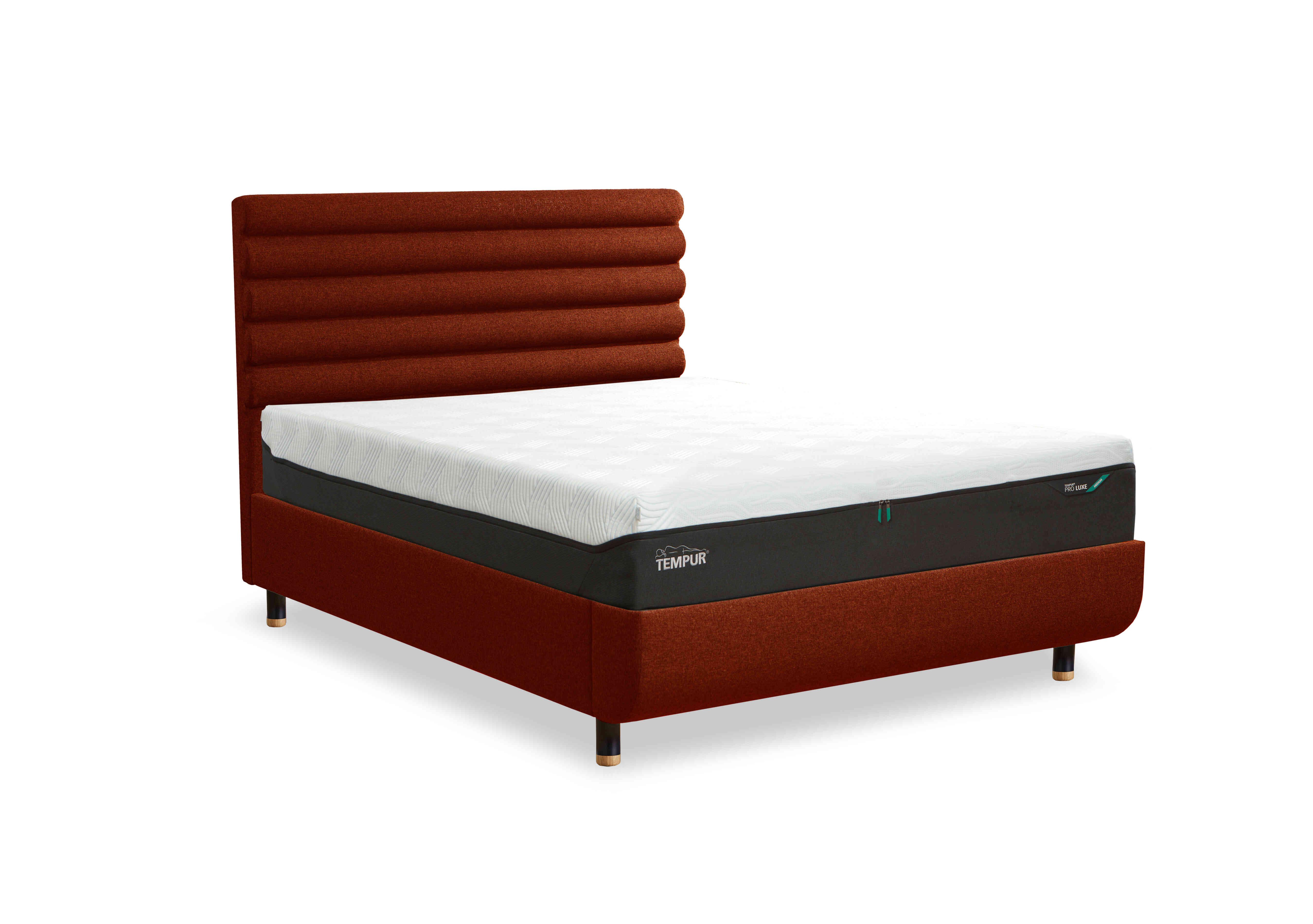 Arc Slatted Ottoman Bed Frame with Vectra Headboard in Copper-Black/Gold Feet on Furniture Village