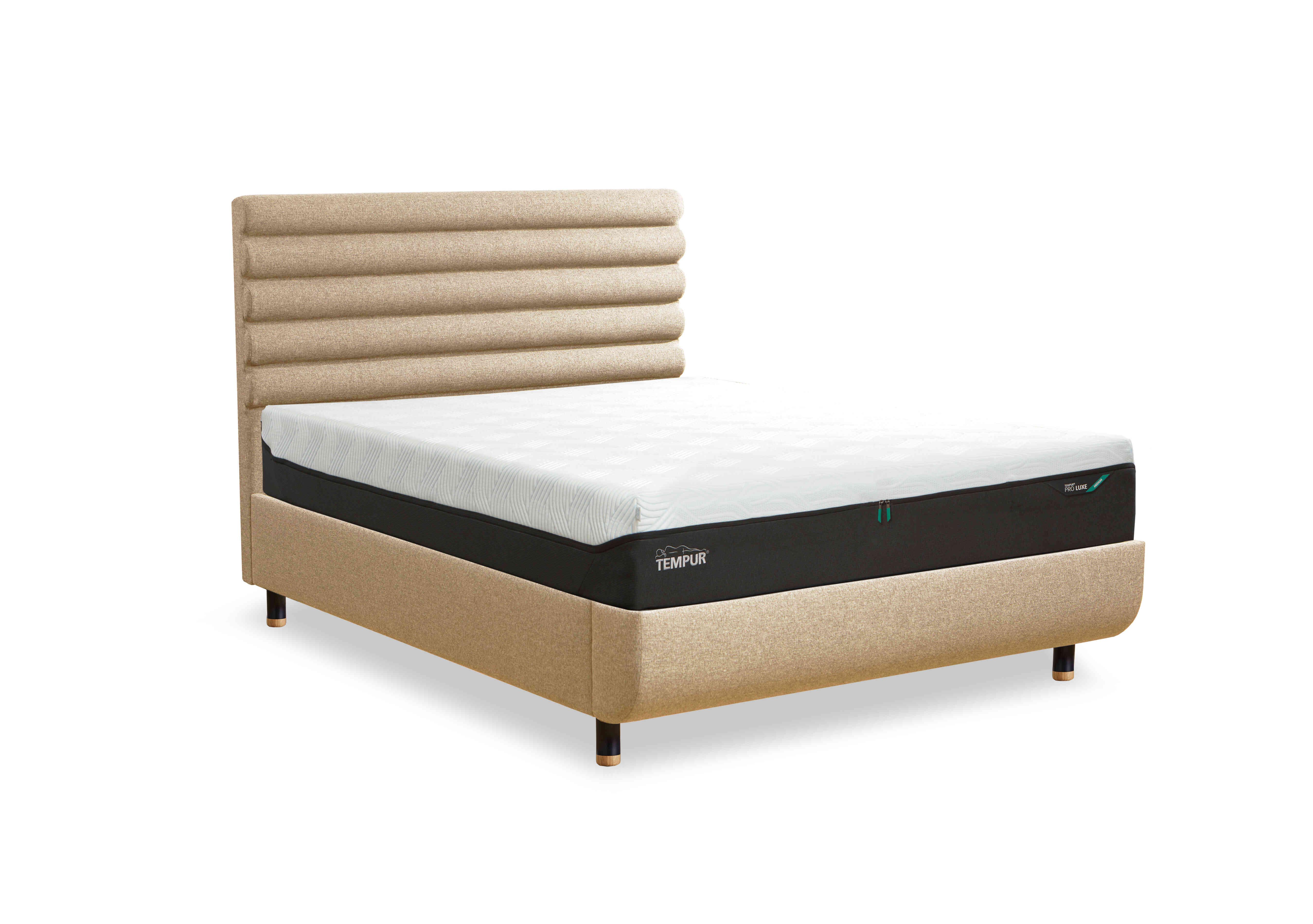Arc Slatted Ottoman Bed Frame with Vectra Headboard in Sand-Natural Ash Feet on Furniture Village