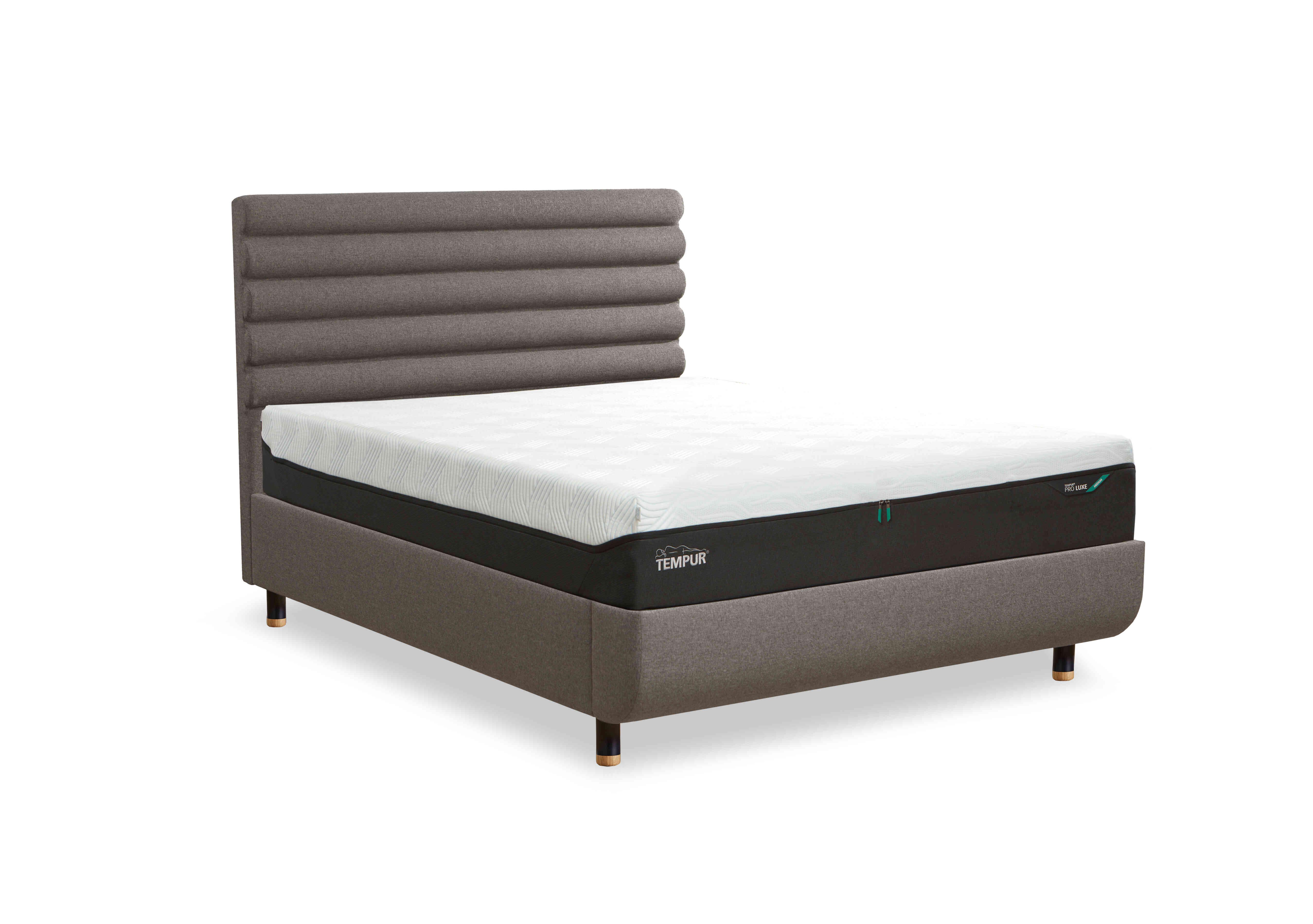 Arc Disc Ottoman Bed Frame with Vectra Headboard in Warm Stone-Natural Ash Feet on Furniture Village