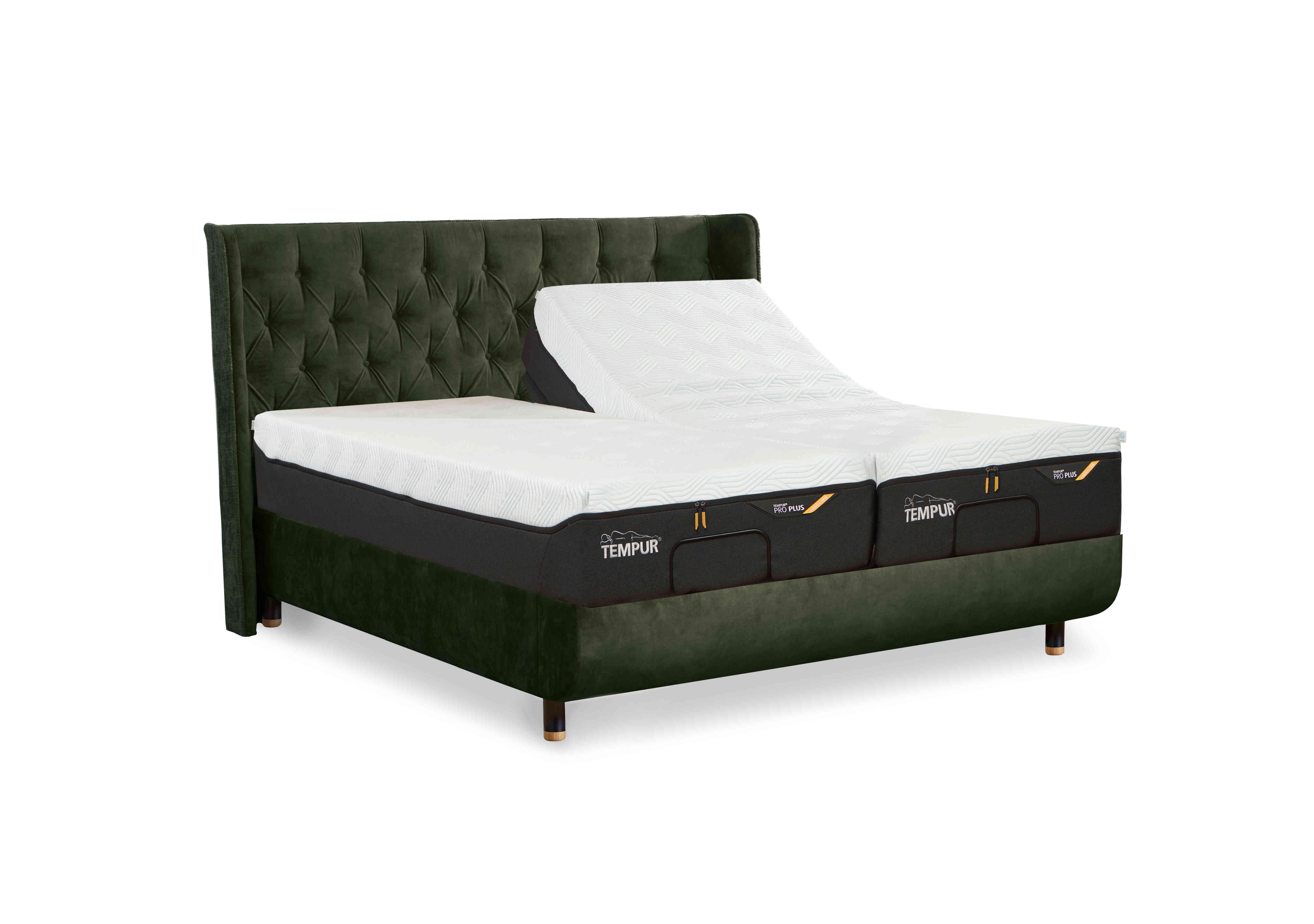 Arc Adjustable Disc Bed Frame with Luxury Headboard in Dk Green/For Green-Blk/Oak Ft on Furniture Village