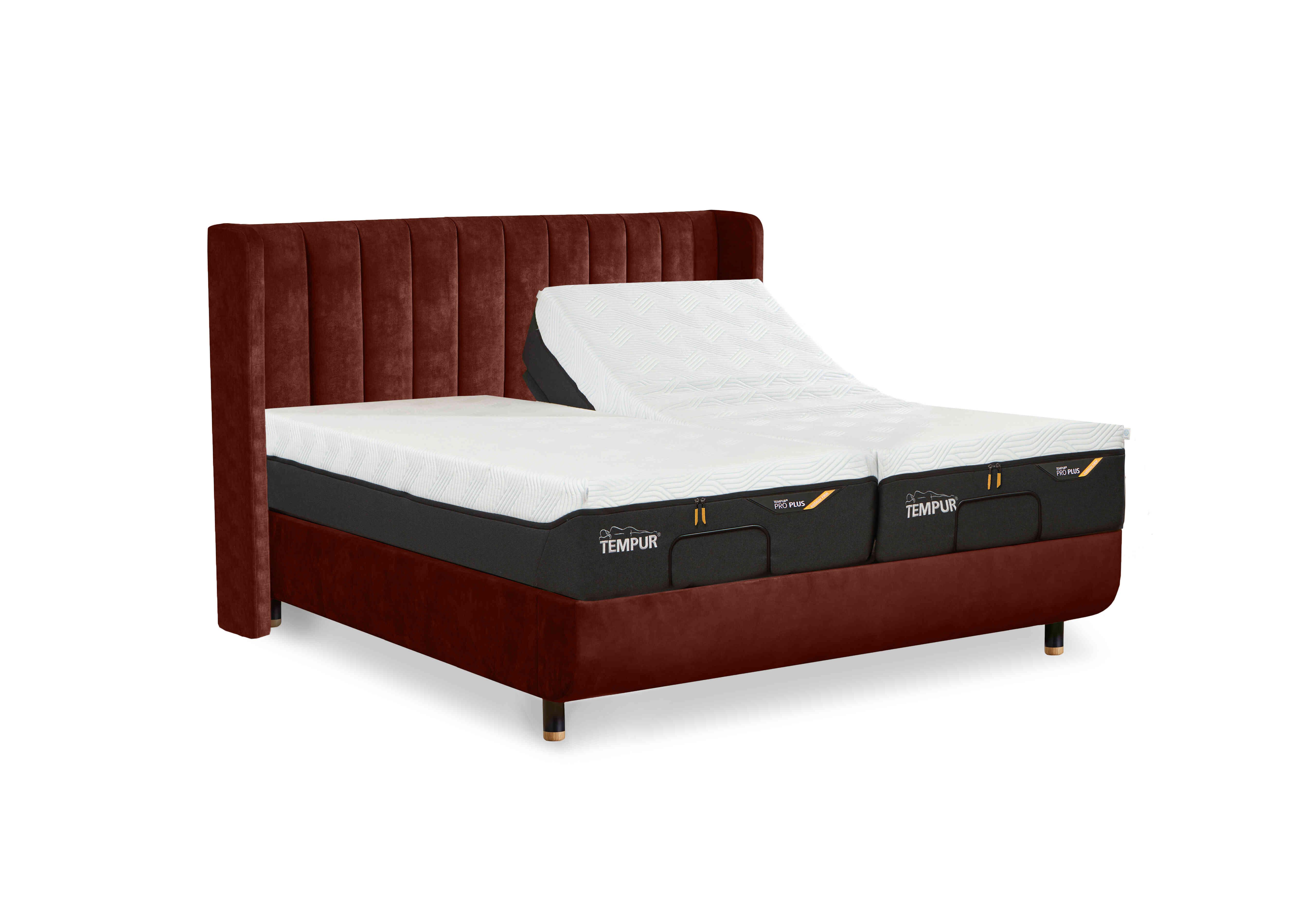 Arc Adjustable Disc Bed Frame with Lodret Headboard in Copper-Matt Black Feet on Furniture Village