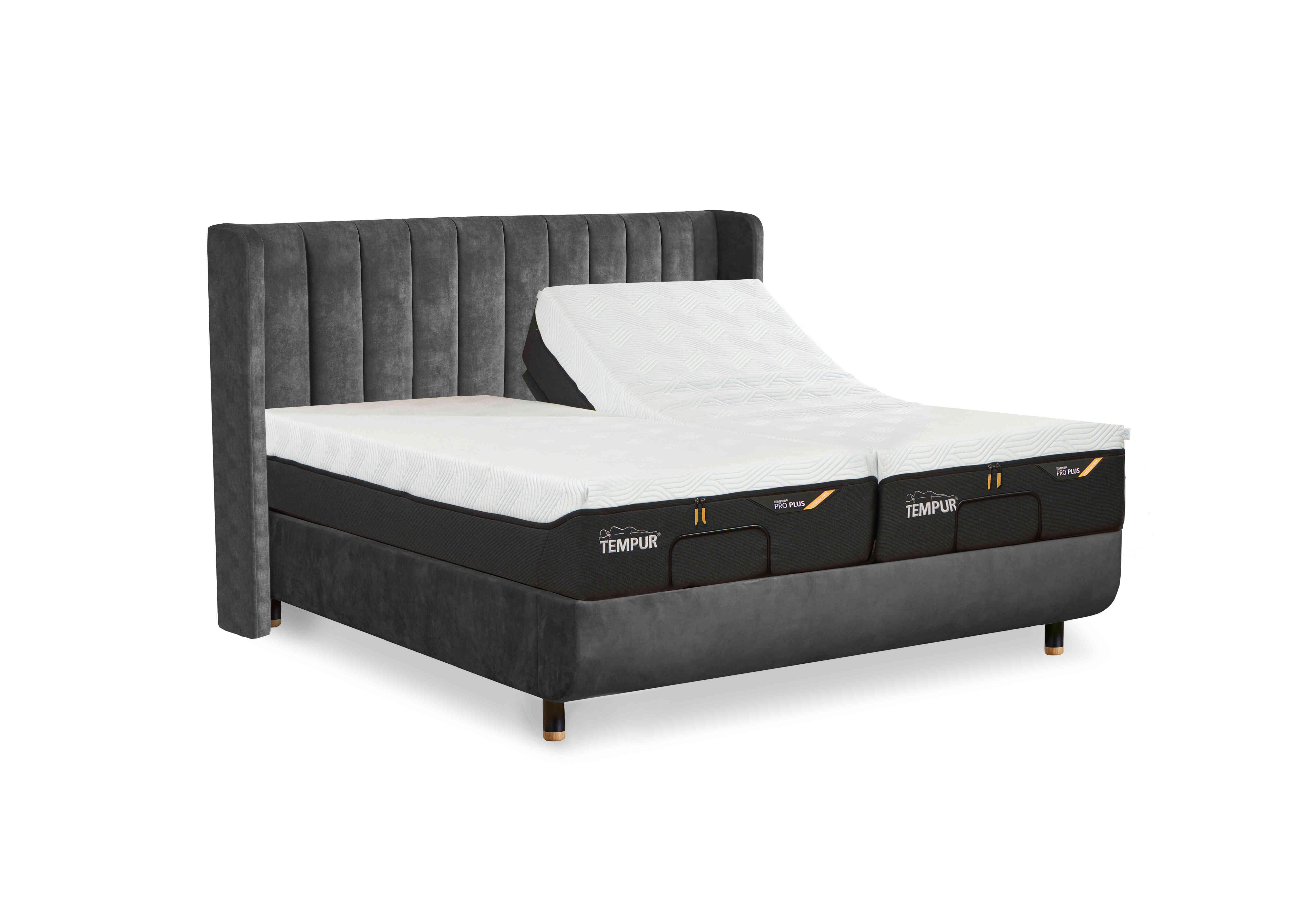 Arc Adjustable Disc Bed Frame with Lodret Headboard in Dark Stone-Black/Gold Feet on Furniture Village