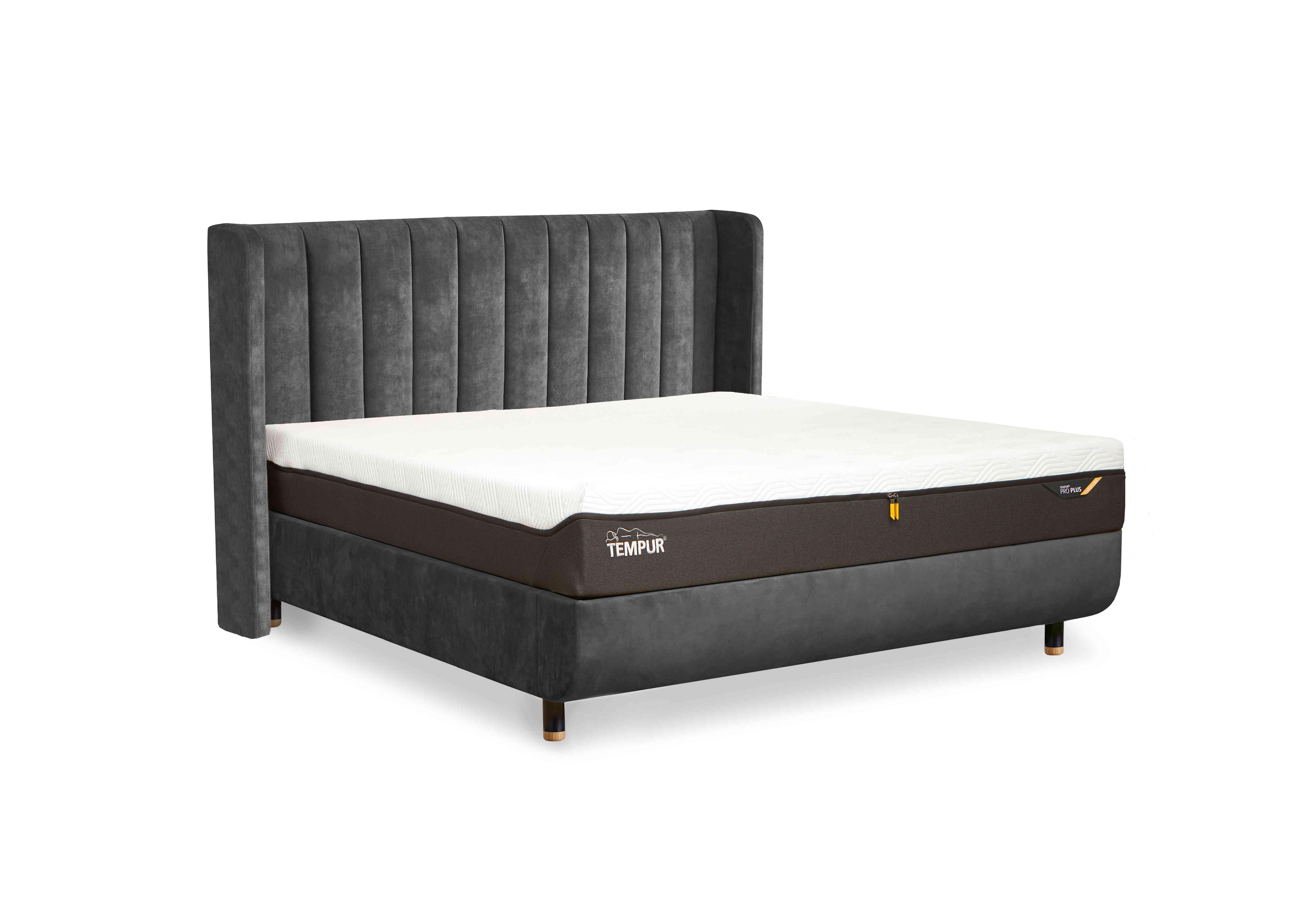Arc Disc Bed Frame with Lodret Headboard in Dark Stone-Matt Black Feet on Furniture Village