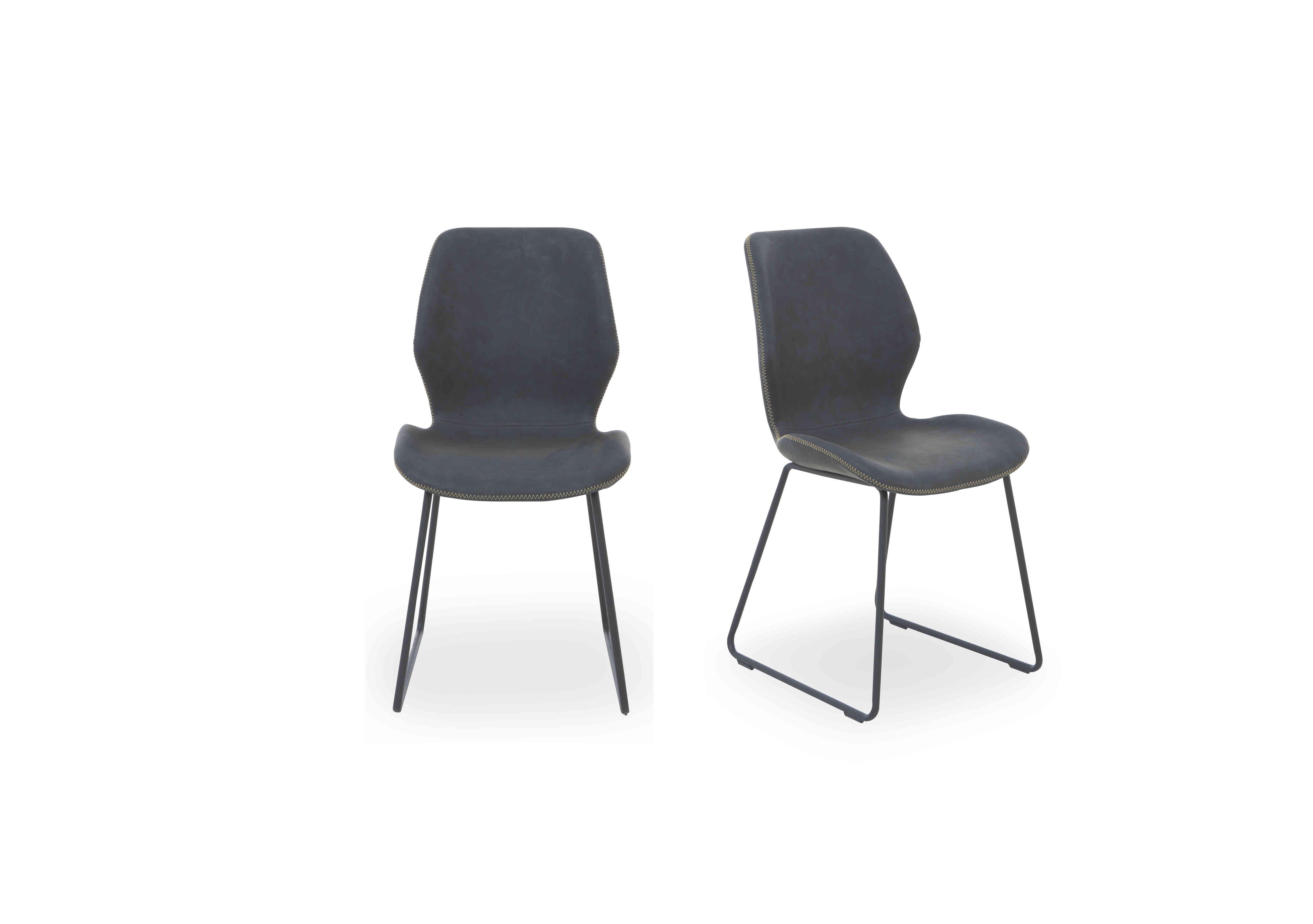 Matteo Pair of Faux Leather Ski Leg Dining Chairs in Dark Grey on Furniture Village